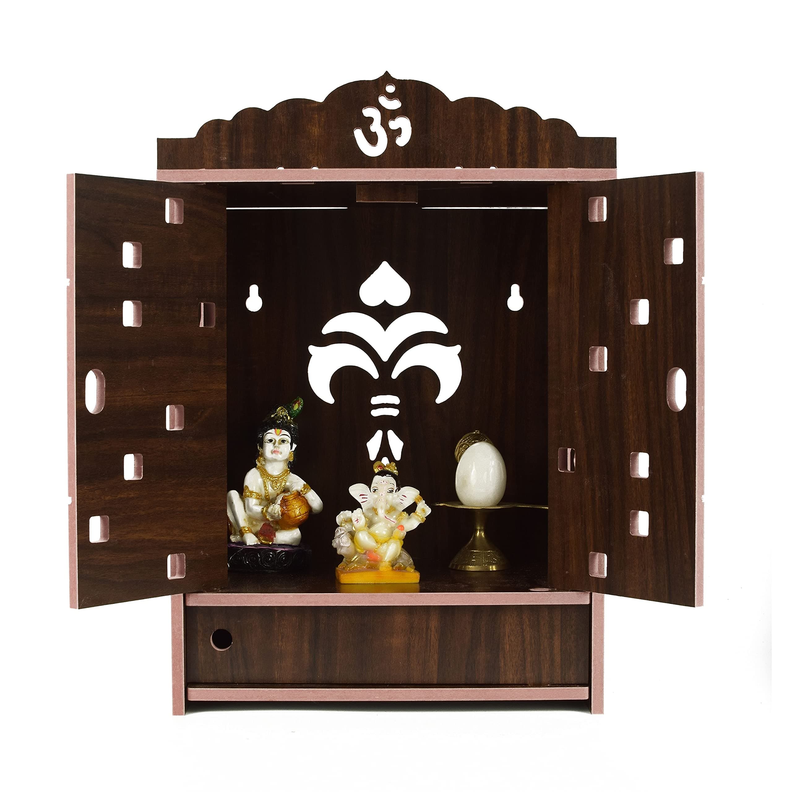 DRIXTY Handmade Beautiful Wooden Temple/Home Temple/Puja Mandir/Wall Hanging and Table Top Home Mandir Temple/Home Decor Beautiful Wooden Temple with Storage Box