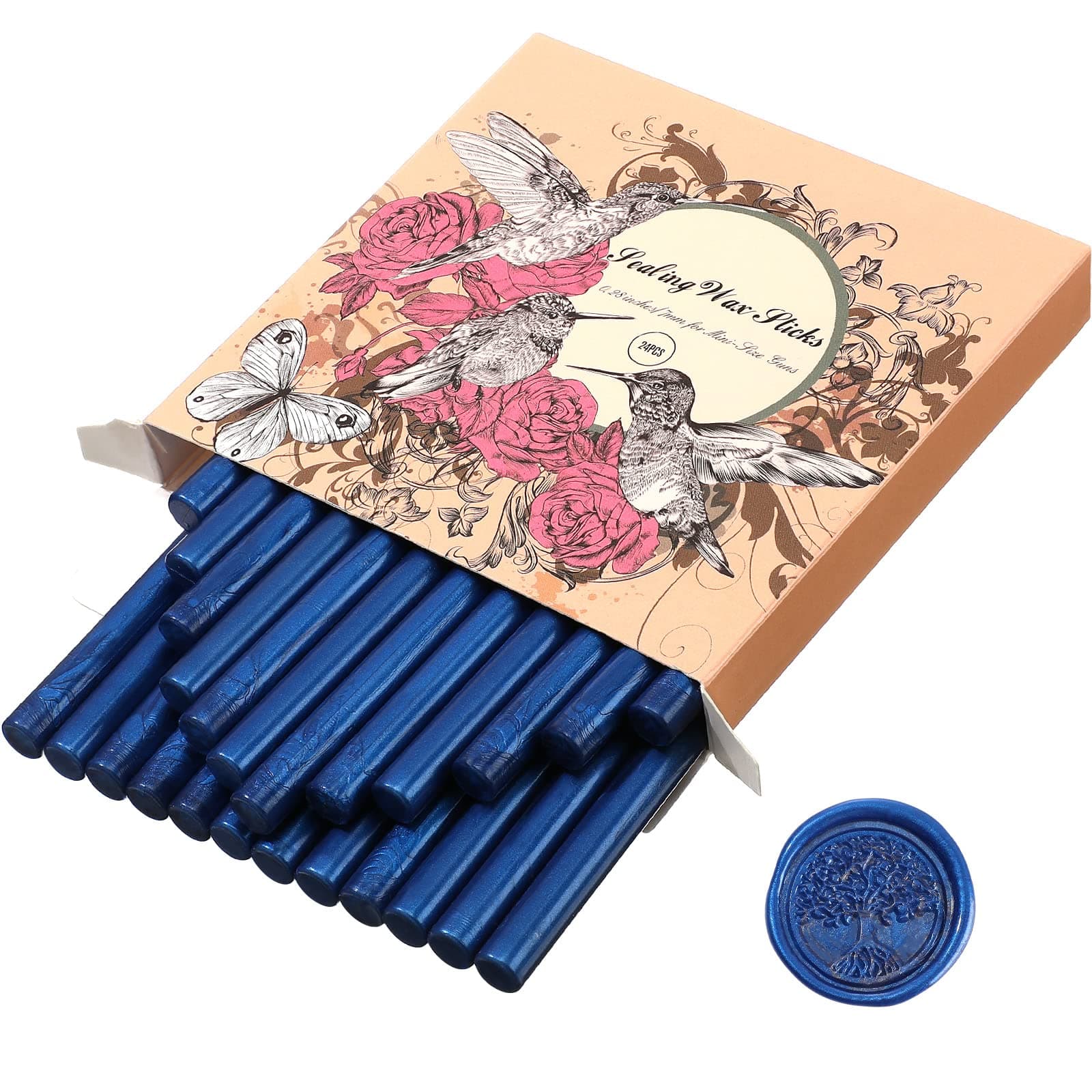 Containlol 24 Pieces Glue Gun Sealing Wax Sticks for Wax Seal, Mini Envelope Glue Gun Sealing Wax for Wedding Invitations, Cards Envelopes, Snail Mails, Wine Packages (Sea Blue)
