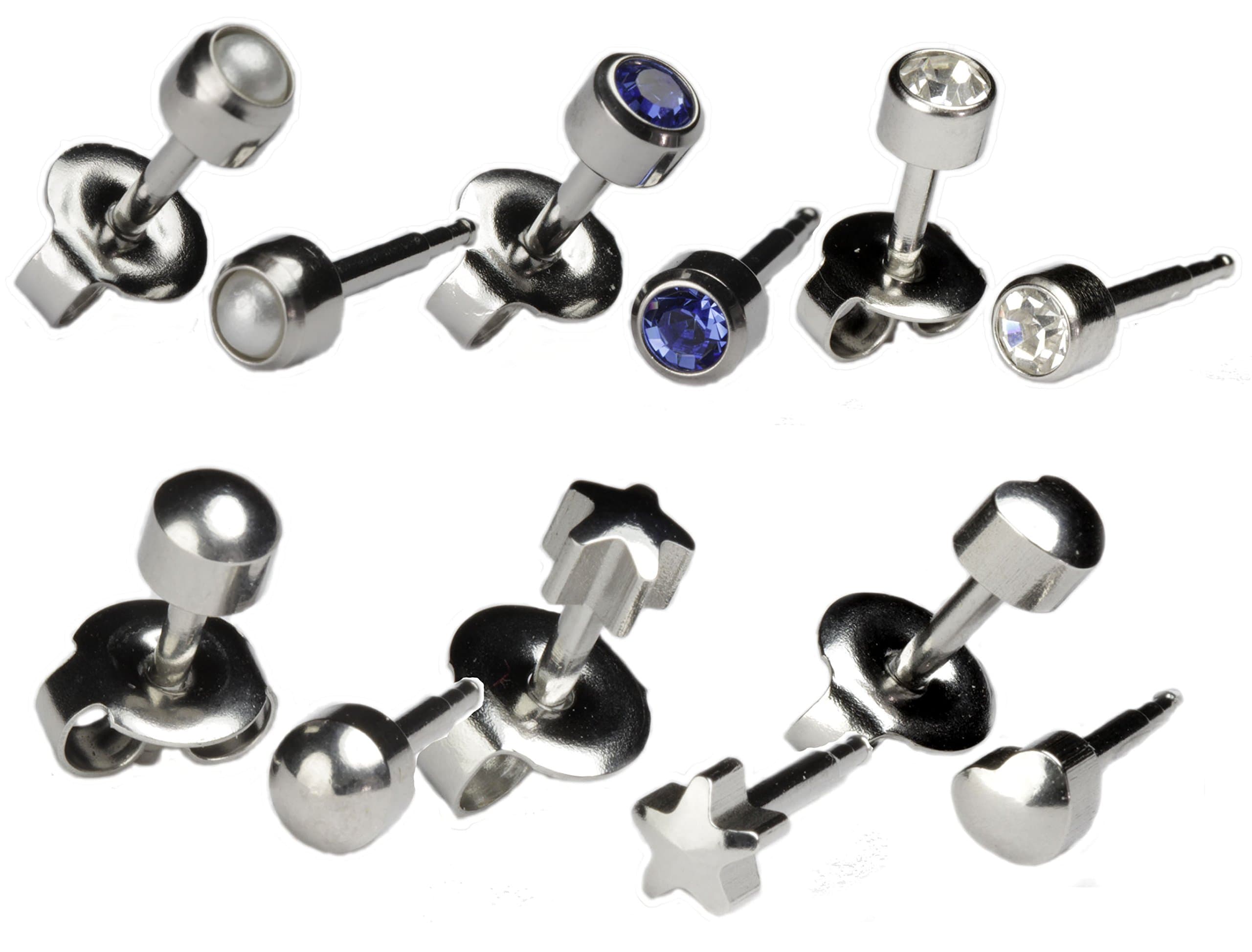 Ear Piercing Earrings Silver 6 Pairs of 4mm 16ga Thick Post Stainless Steel Studex Studs Hypoallergenic