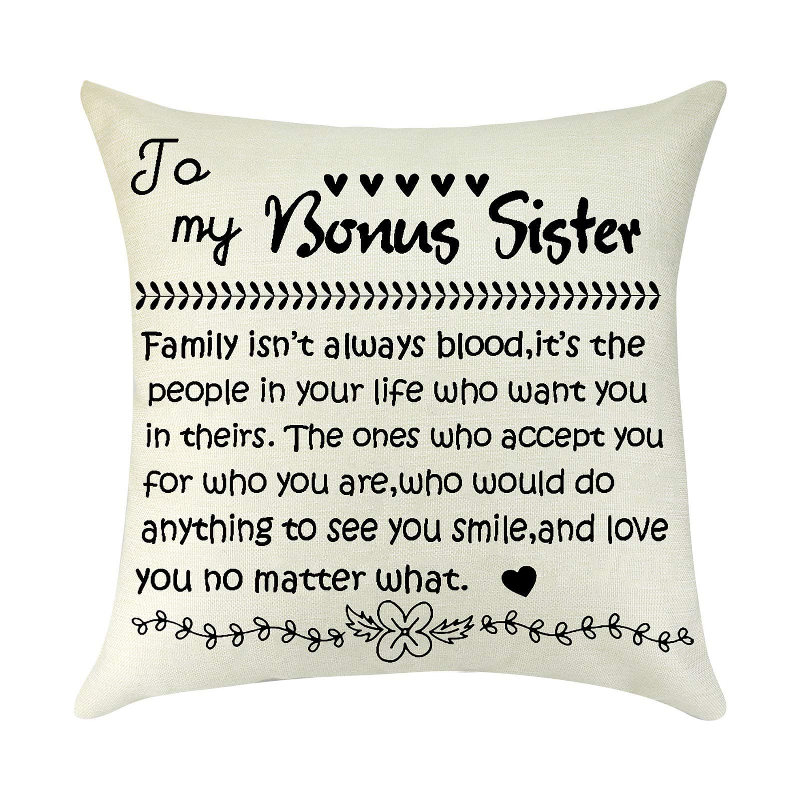 Sister In Law Gift from Sister Birthday Gift Cushion Cover Stepdaughter Bonus Sister Gift Linen Throw Pillow Cover Best Friend Friendship Gift for Sister Pillowcase Decorative Living Room Wedding Gift