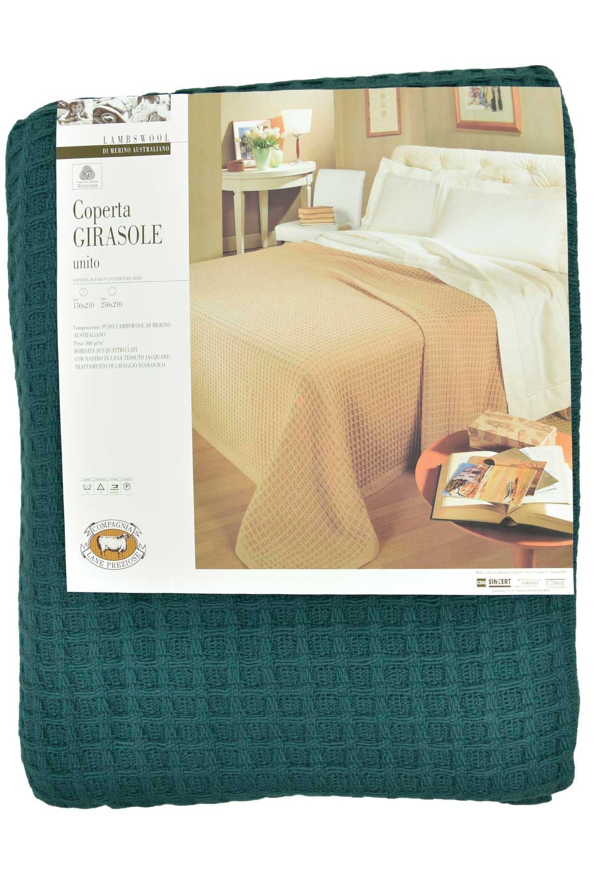 Compagnia Lane Preziose Dark Green Blanket Pure Wool honeycomb 360 gr - Green, Single