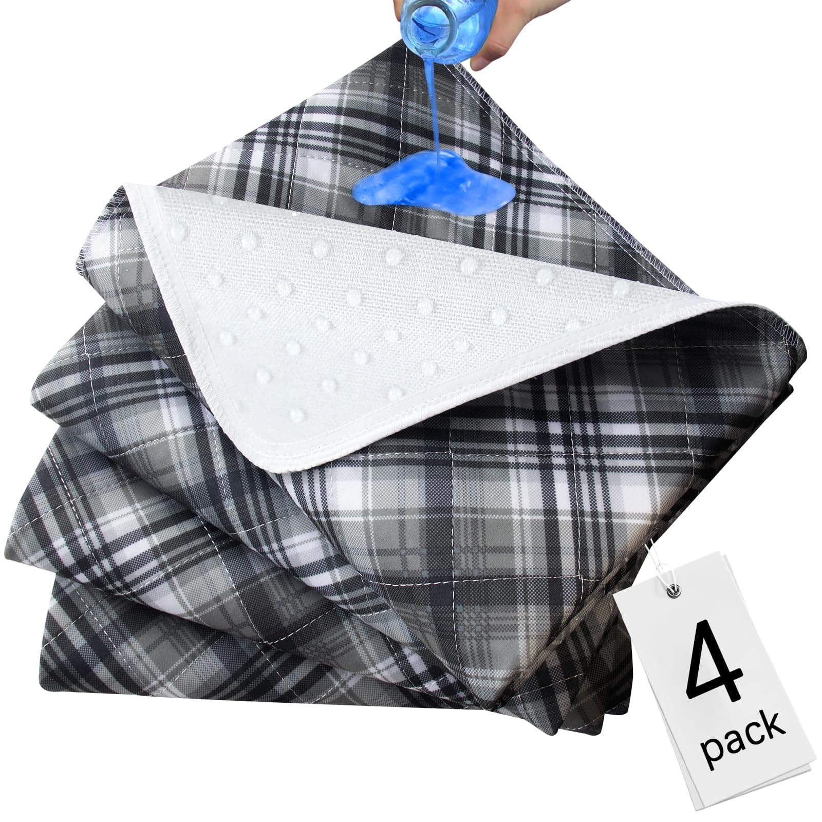 - Washable Waterproof Incontinence Bed Pads - 34” x 36”(4 Pack) , Reusable Heavy Absorbency Underpads for Adults, Kids, Elderly and Pets, Bedwetting Pads for Sofa and Couch, Plaid