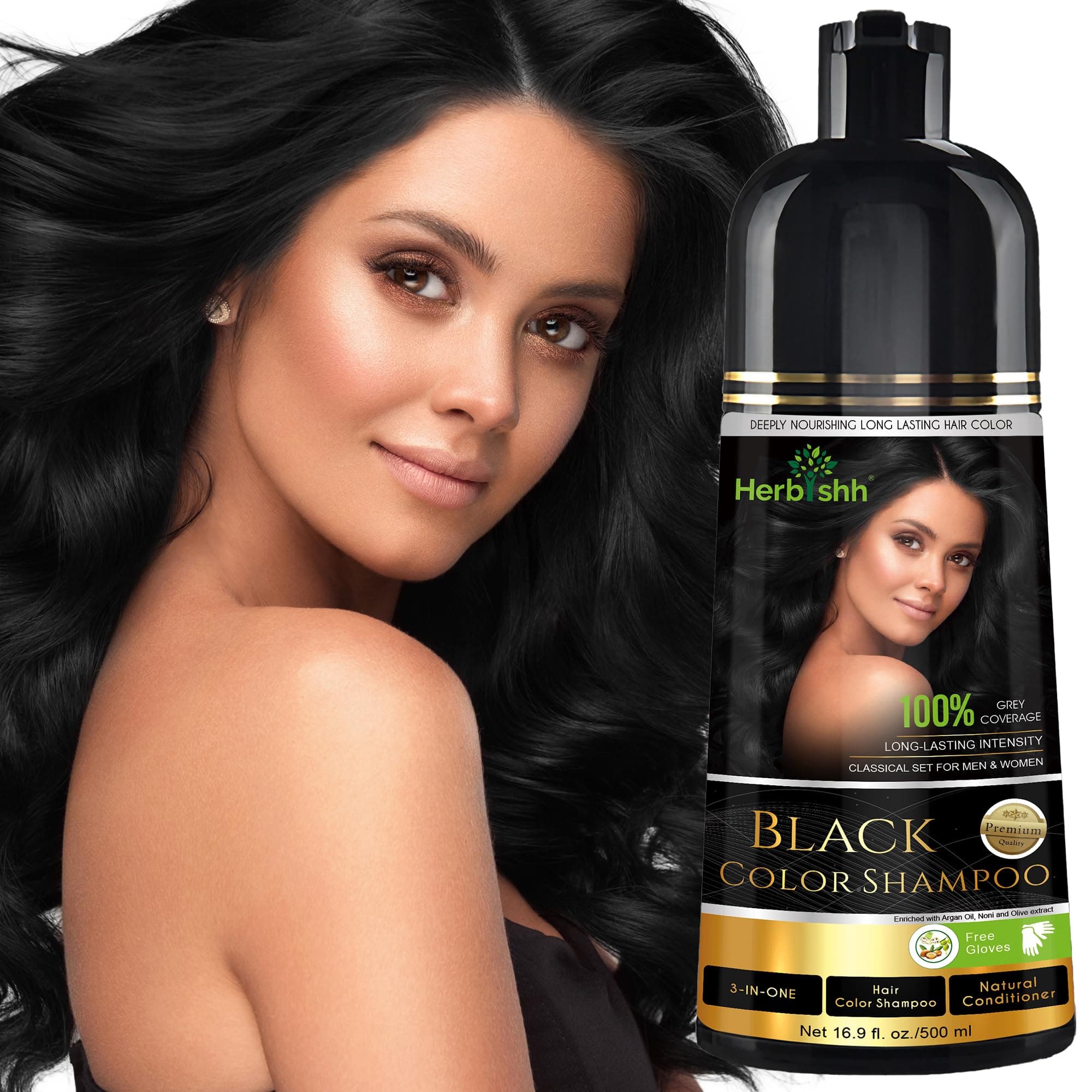Herbishh Hair Color Shampoo For Gray Hair – Magic Hair Dye Shampoo – Colors Hair In Minutes–Long Lasting–500 Ml–3-In-1 Hair Color–Ammonia-Free | Herbishh (Black)