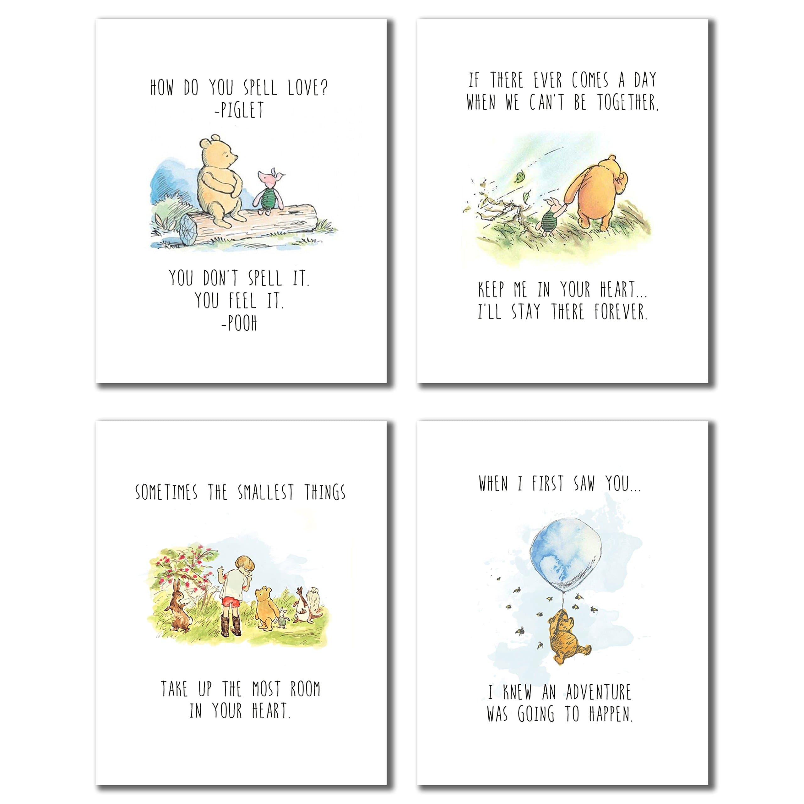 Winnie the Pooh Wall Art - Classic Winnie the Pooh Nursery Decor, Friendship Quotes, Wall Art Decor Photos Bedroom Playroom, Quotes Prints, Inspirational Sayings -Unframed 4 Pack (8x10)