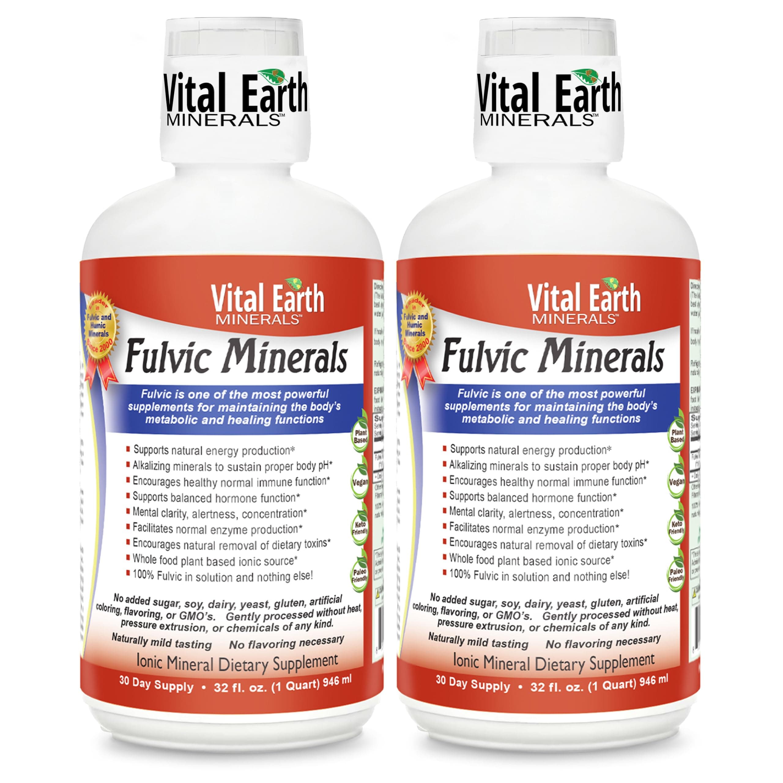 Fulvic Minerals Liquid – Fulvic Acid Supplement with 70+ Trace Minerals, Electrolytes for Energy & Vitality, 32 Oz Ea + 1 Oz Cup