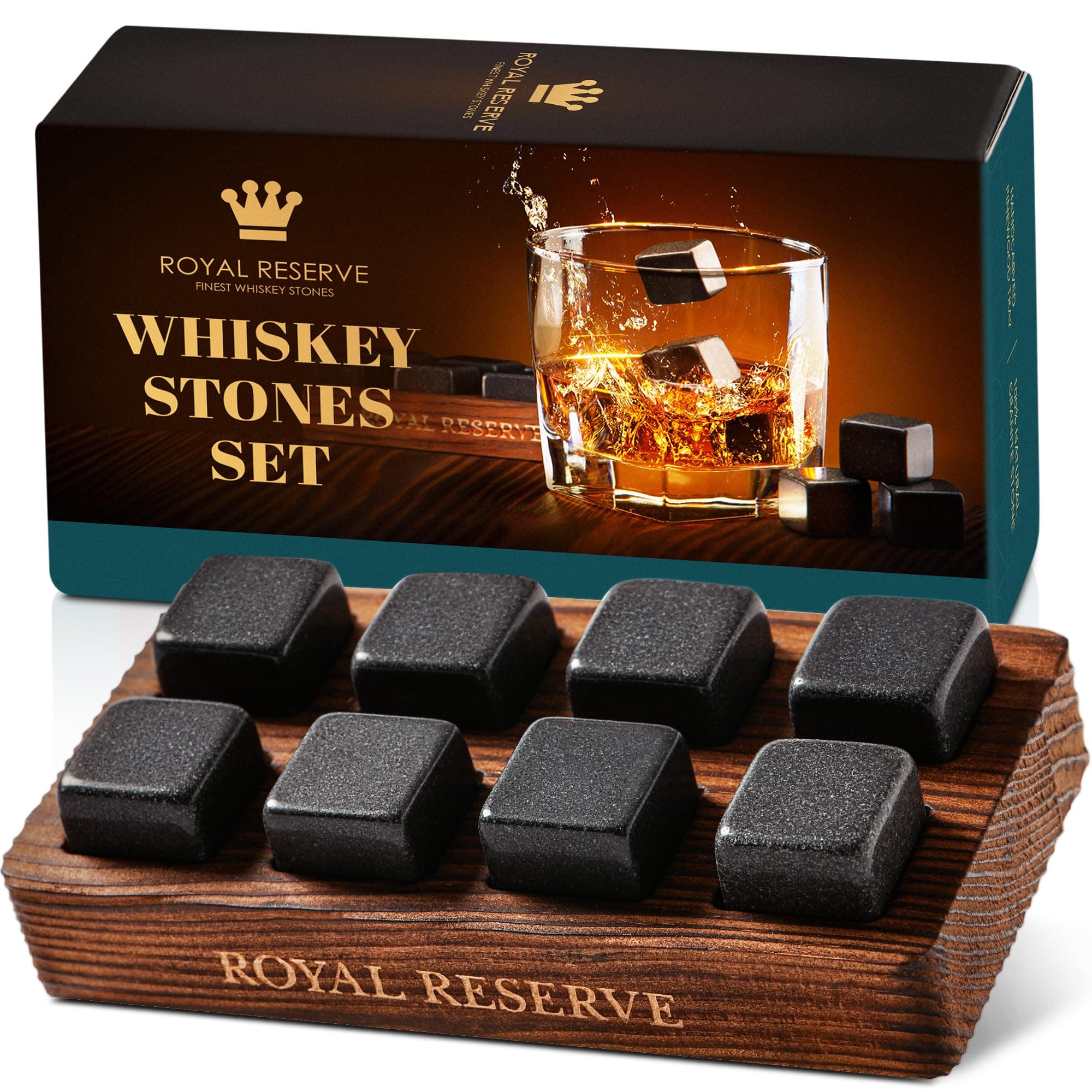 Whiskey Stones Gift Set by Royal Reserve – Artisan Crafted Reusable Chilling Rocks for Scotch – Stocking Stuffer for Men - Bourbon Gifts for Husband Dad Boyfriend Guy