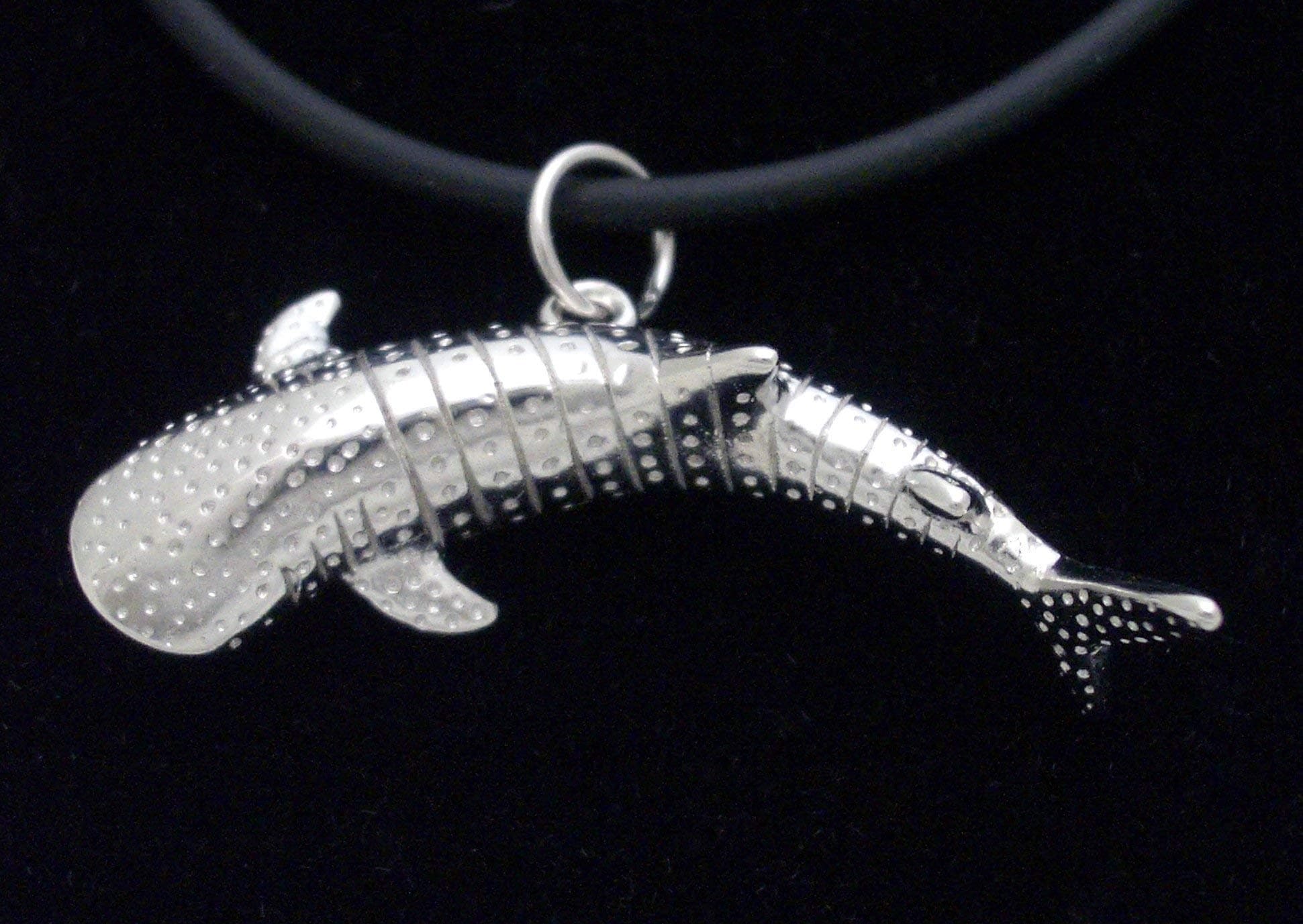 Sterling Silver Rhodium Plated 3D Whale Shark Sea life Pendant Necklace ocean marine diver Jewelry