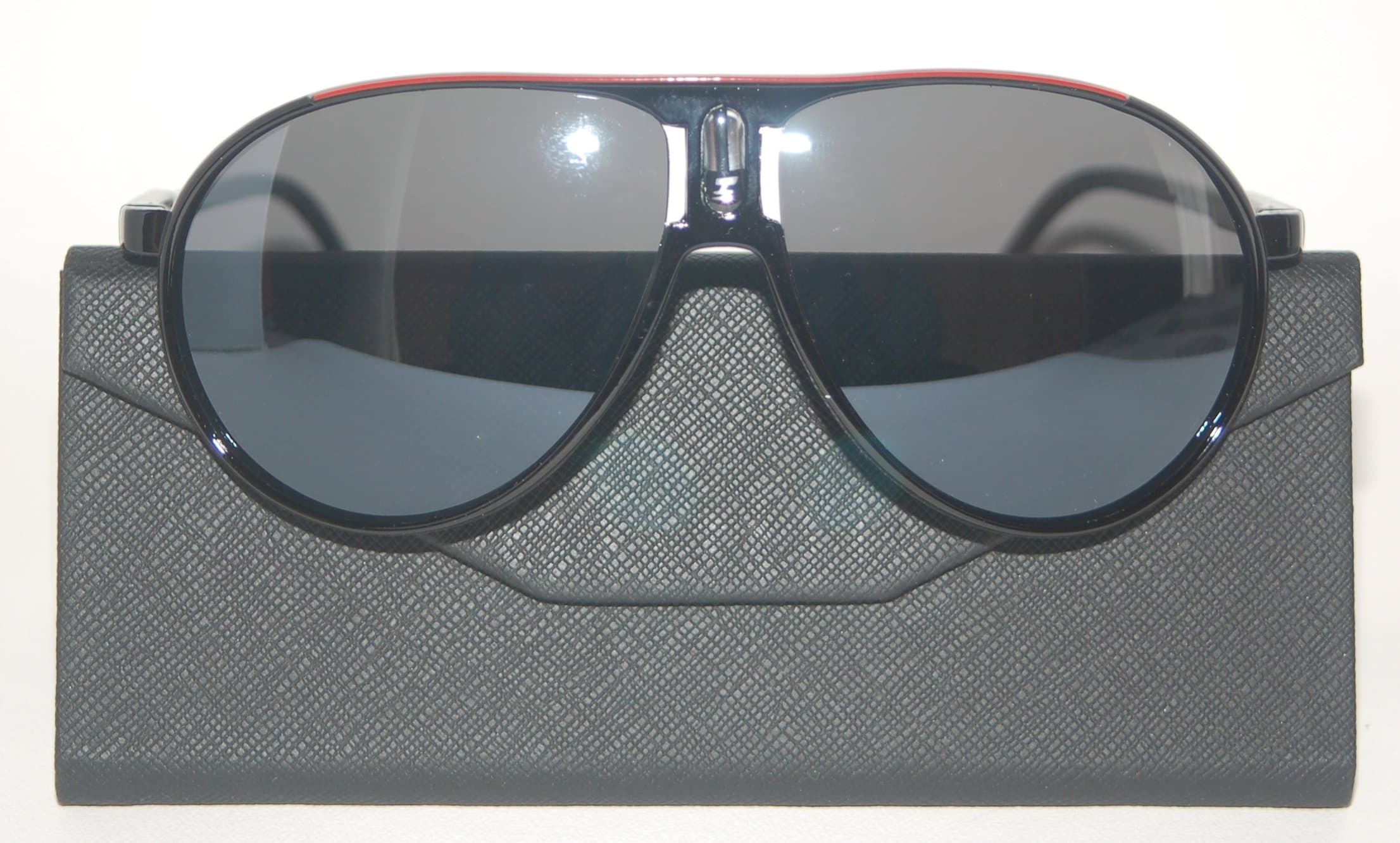 Carrera Style Black and Red Sunglasses, UV 400 Category 3 with Case and Cleaning Cloth