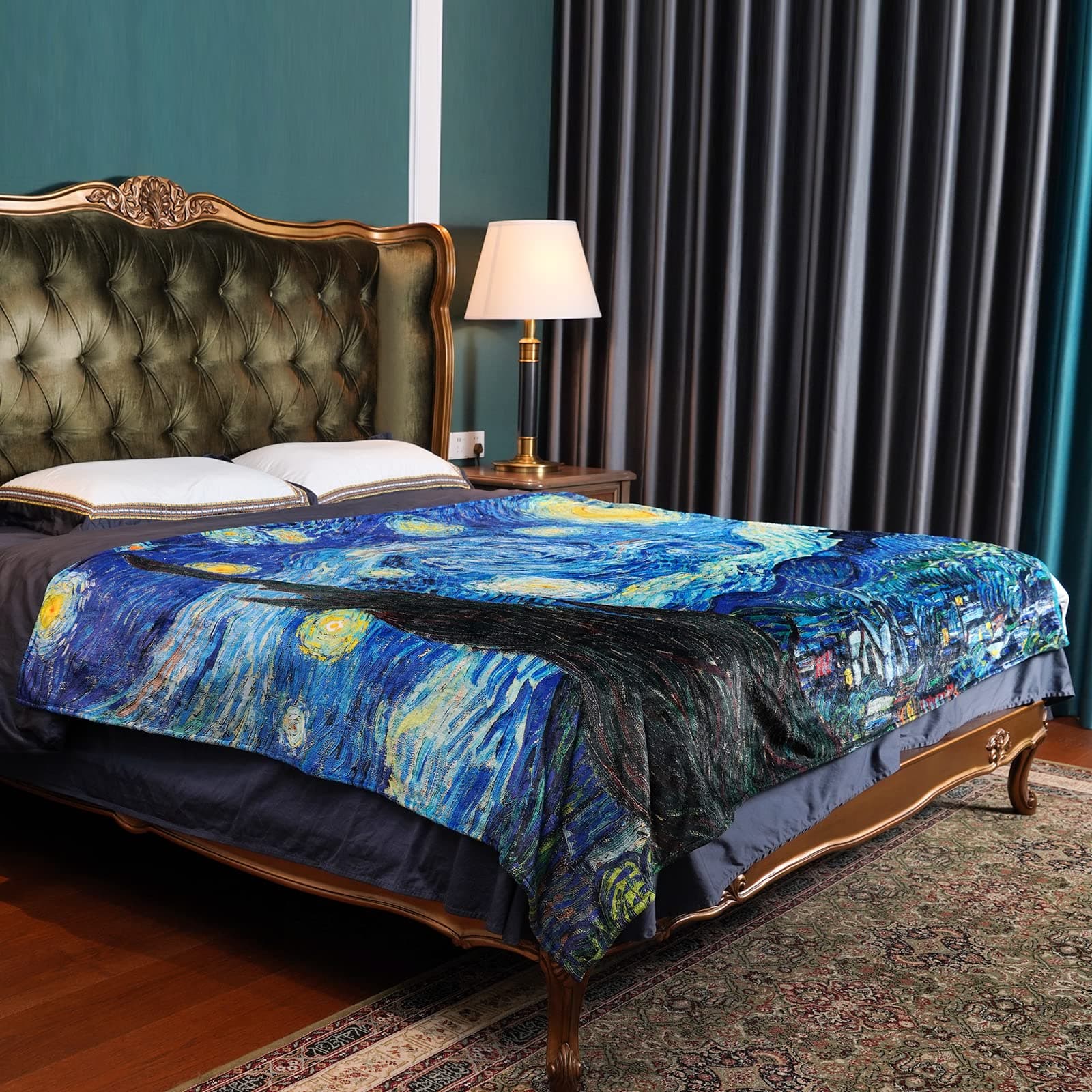 Van Gogh Fleece Blanket Art Throw Blanket for Kids Girls Boys Teens Adults, Super Soft Warm Lightweight Plush Flannel Blanket for Gifts Bedding,Sofa,Travel,Camping,Office (Starry Night, 60"L x 50"W)