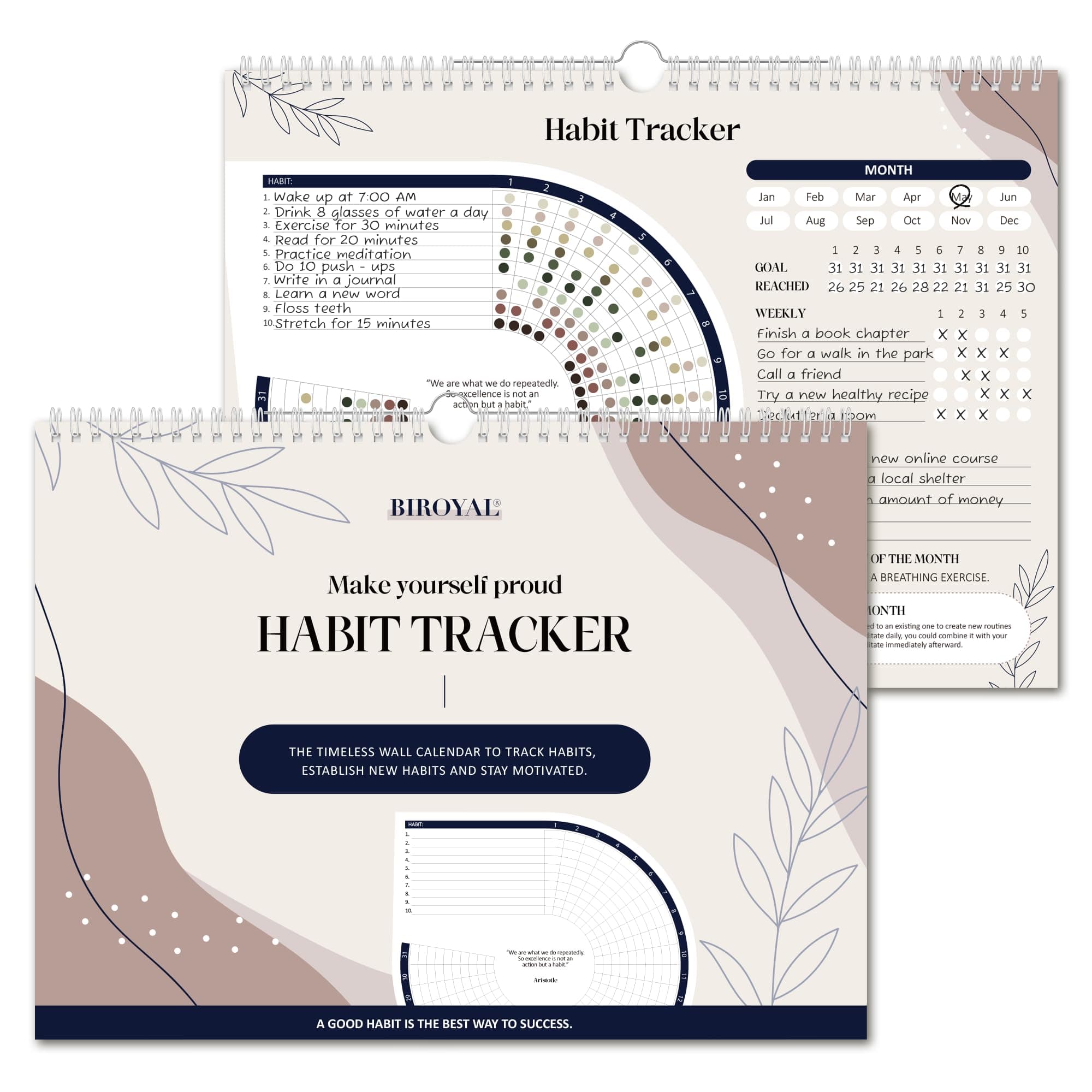 Habit Tracker Calendar 2026 (Undated 12 Months) - Daily Habit Tracker Jounal with Spiral Binding & Hanger - Goal Tracker - Motivational Monthly Habit Calendar - Productivity Tool and Workout Calendar - 8.3" x 11.2" (A4 Size)