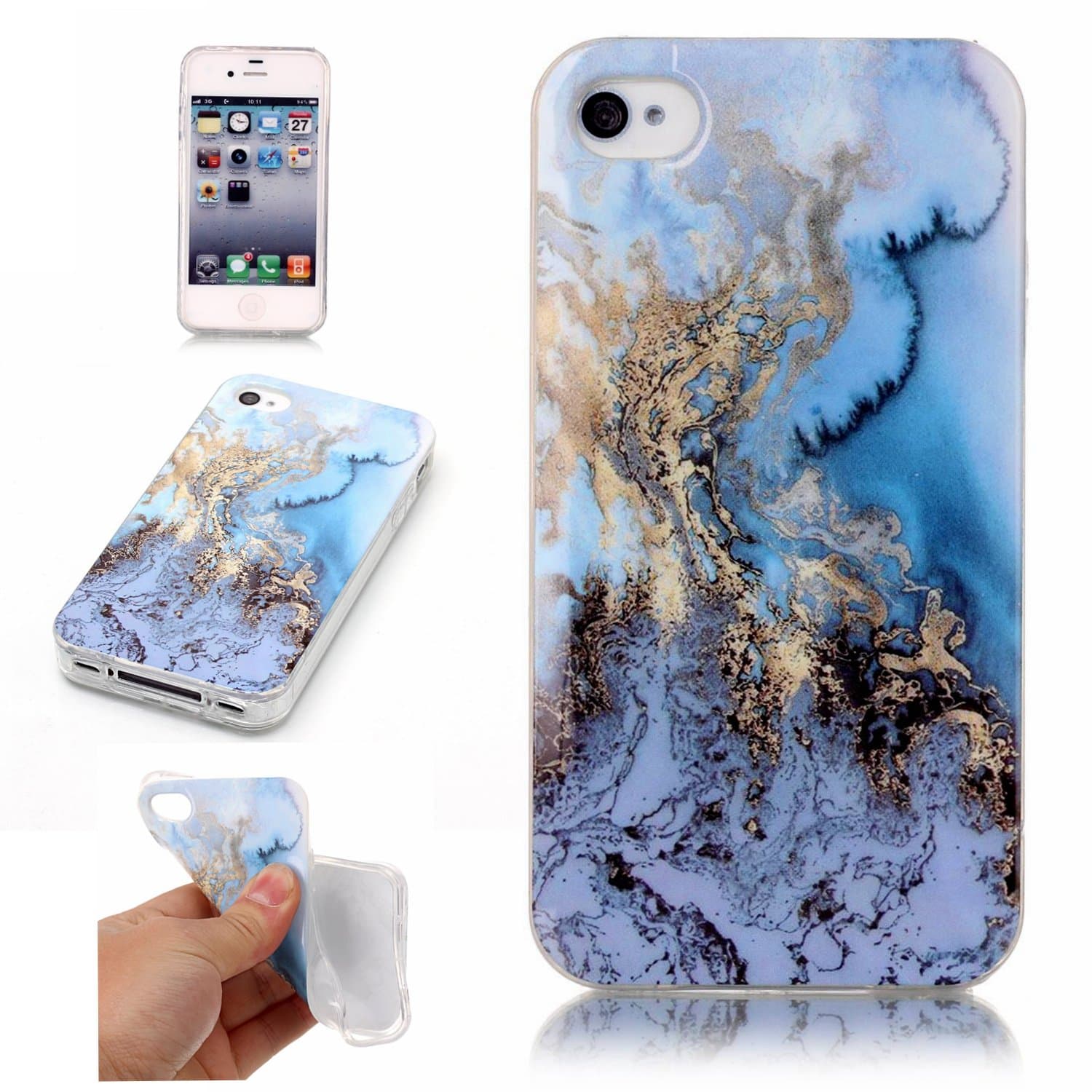 iPhone 4 4S Glossy Case, GreenDimension Shock Absorption Protective Crystal Clear Soft Flexible Bumper Slim Creative Marble Pattern TPU Gel Silicone Rubber Shell Cover for Apple iPhone 4 4S (Gradient)