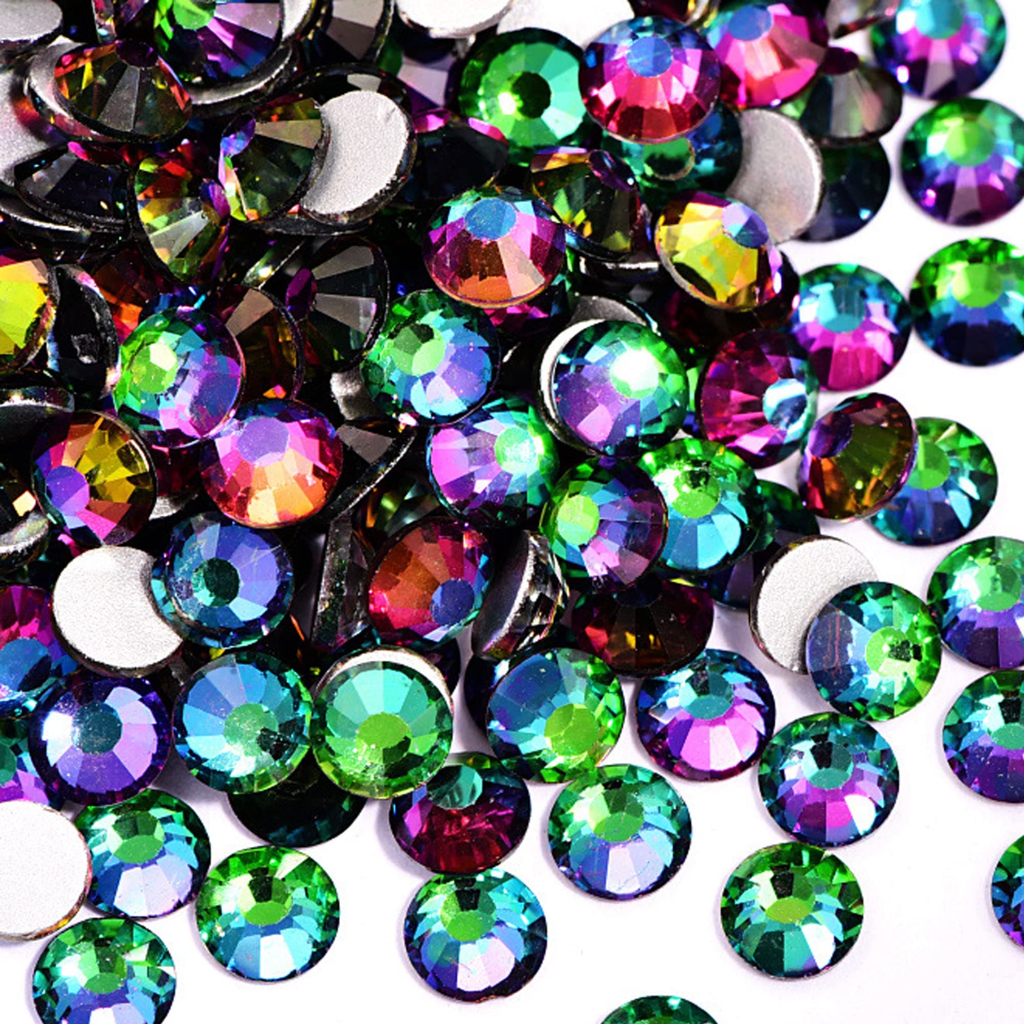 Niziky2880PCS Glass Non Hotfix Flatback Rhinestones for Crafts, SS10 2.8mm Green Volcano Flatback Crystal Rhinestones Round Gemstones, Glass Stones Glue Fix Crystal Rhinestones for Nail Face Art
