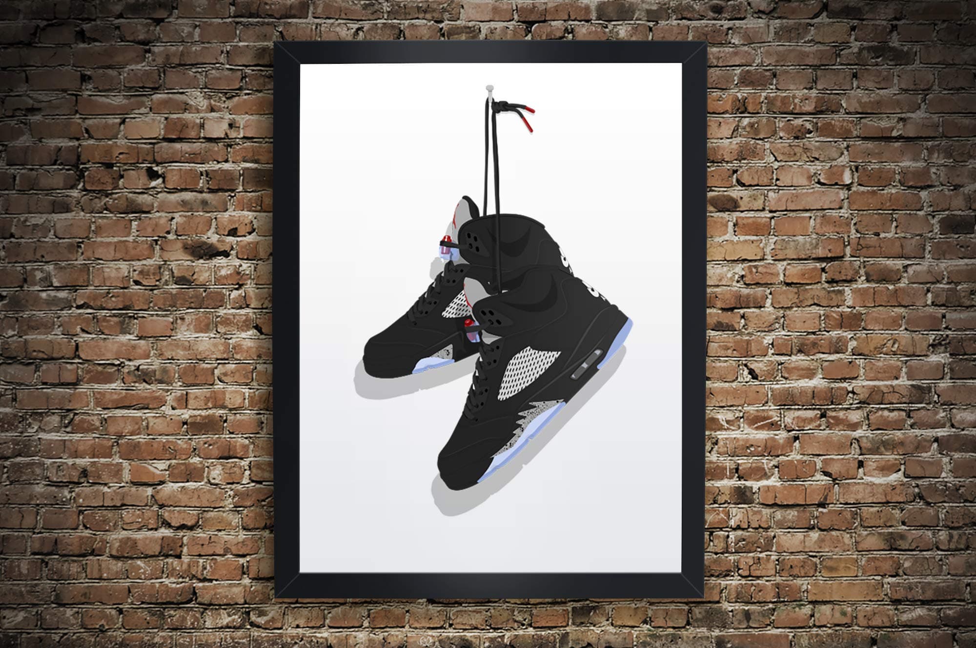 Vintage Hanging Kicks Sneaker Wall Art Illustration in Various Sizes | frippdesign Compatible/Replacement for Air Jordan 5
