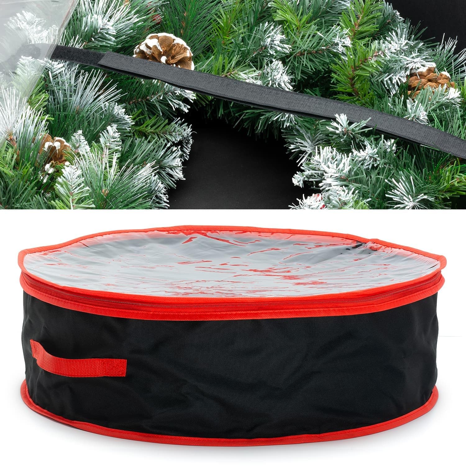 – CKB LTD Christmas Wreath Garland Storage Bag Waterproof Artificial Xmas Halloween Decorations Ornaments Round Circular Container with Carry Handles - Stores Up To 60cm x 20 cm