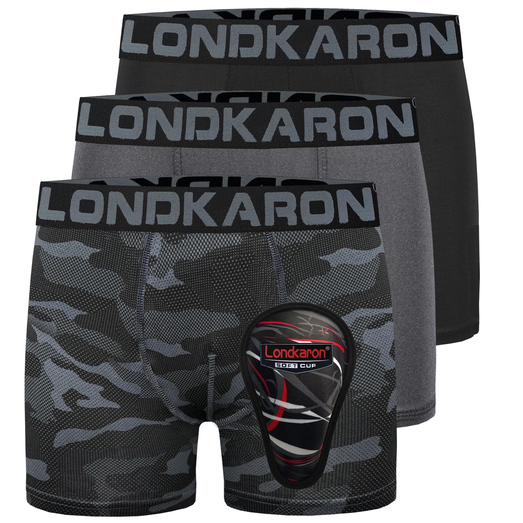 - 3-Pack Youth Boys Stretch Boxer Briefs w/Soft Protective Cup, Elite Boxer Jock for Baseball & Football