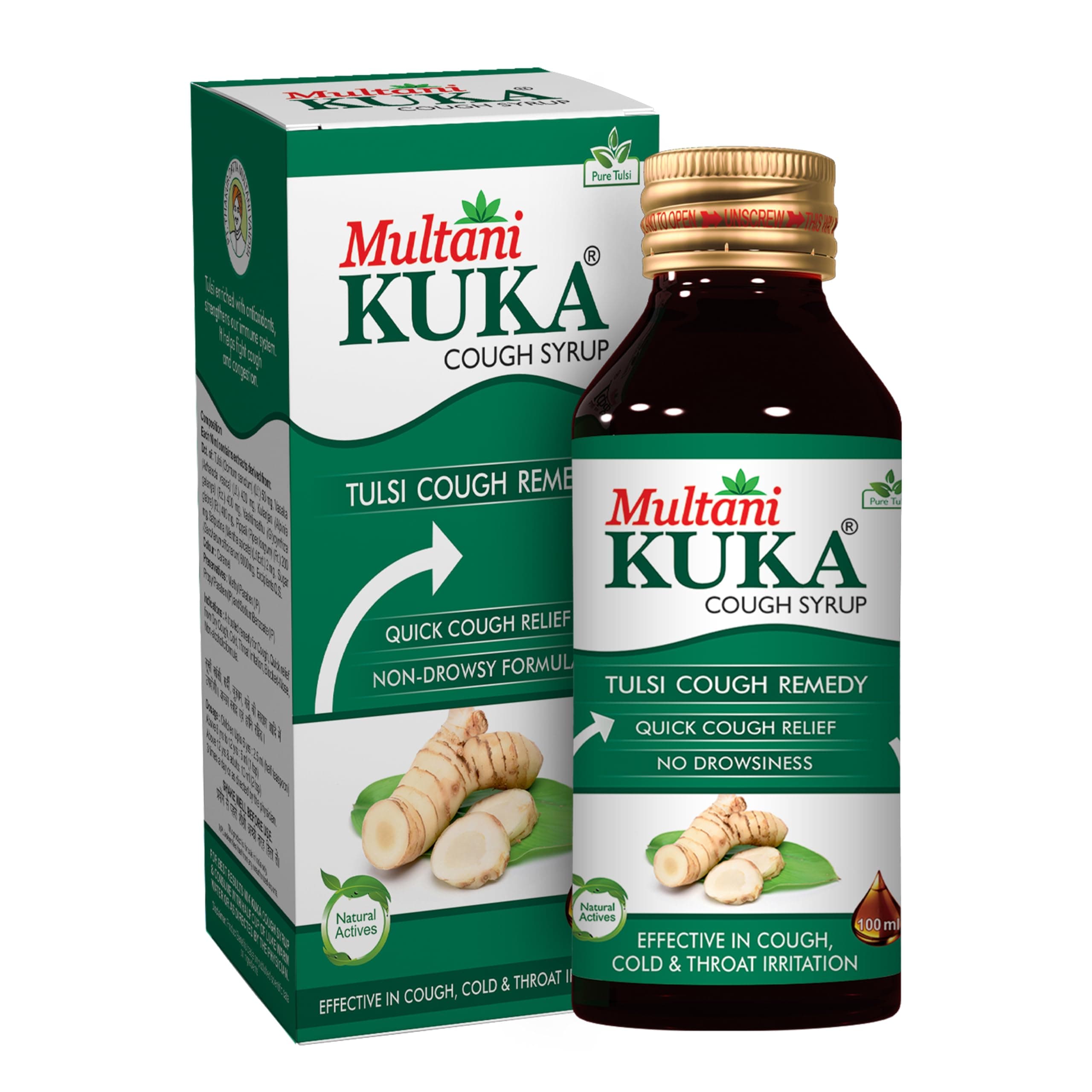 Multani Kuka Cough Syrup 100ml | Get Ayurvedic Relief from Throat Issue, Chest Congestion, All Types Of cough & Cold | Goodness Of Tulsi, Pippali, Satpudina & Other Herbs
