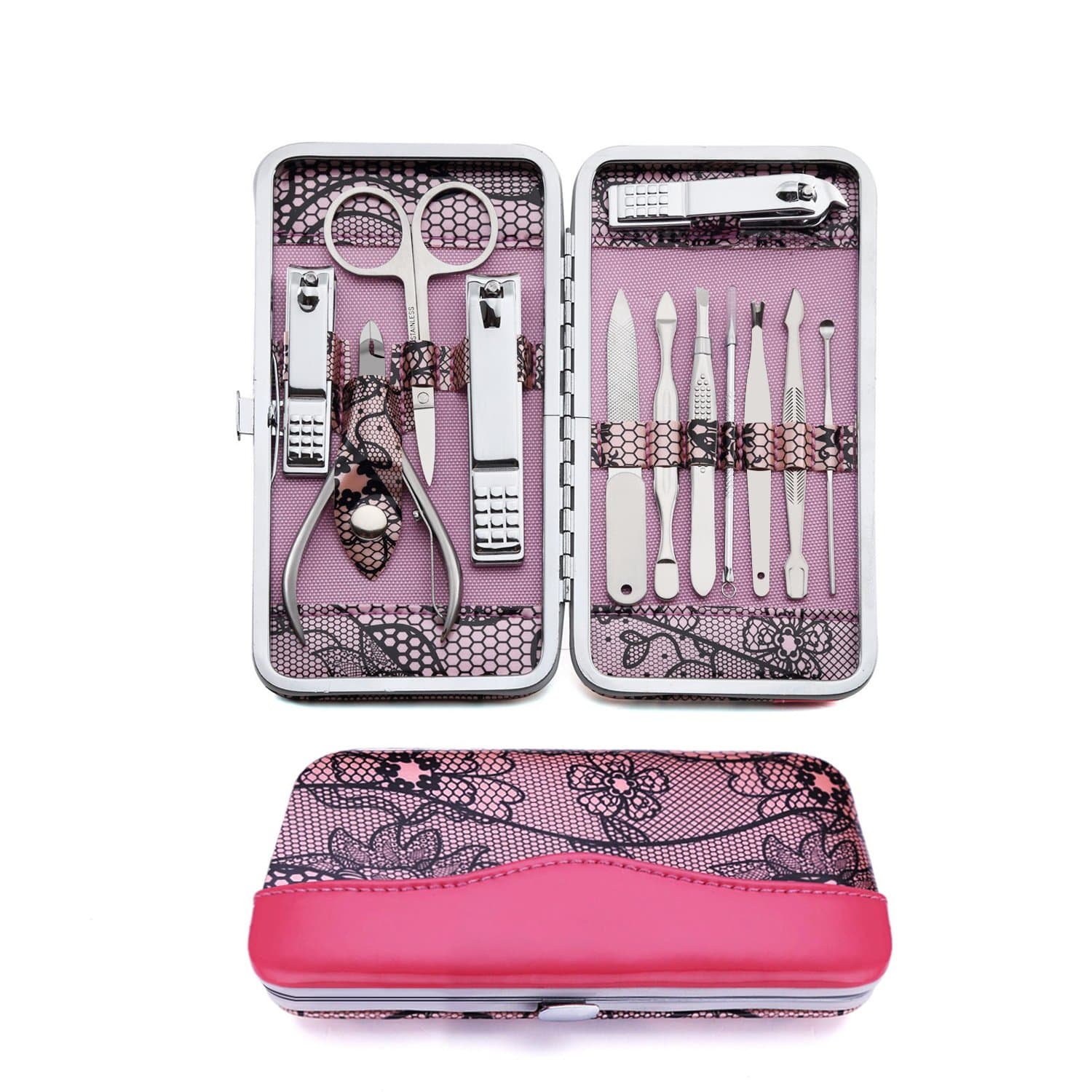 Manicure Pedicure Set Nail Clippers - Aooeou 12 In 1 Mens Stainless Steel Professional Pedicure Kit Nail Scissors Grooming Kit with Black Leather Travel Case Tools