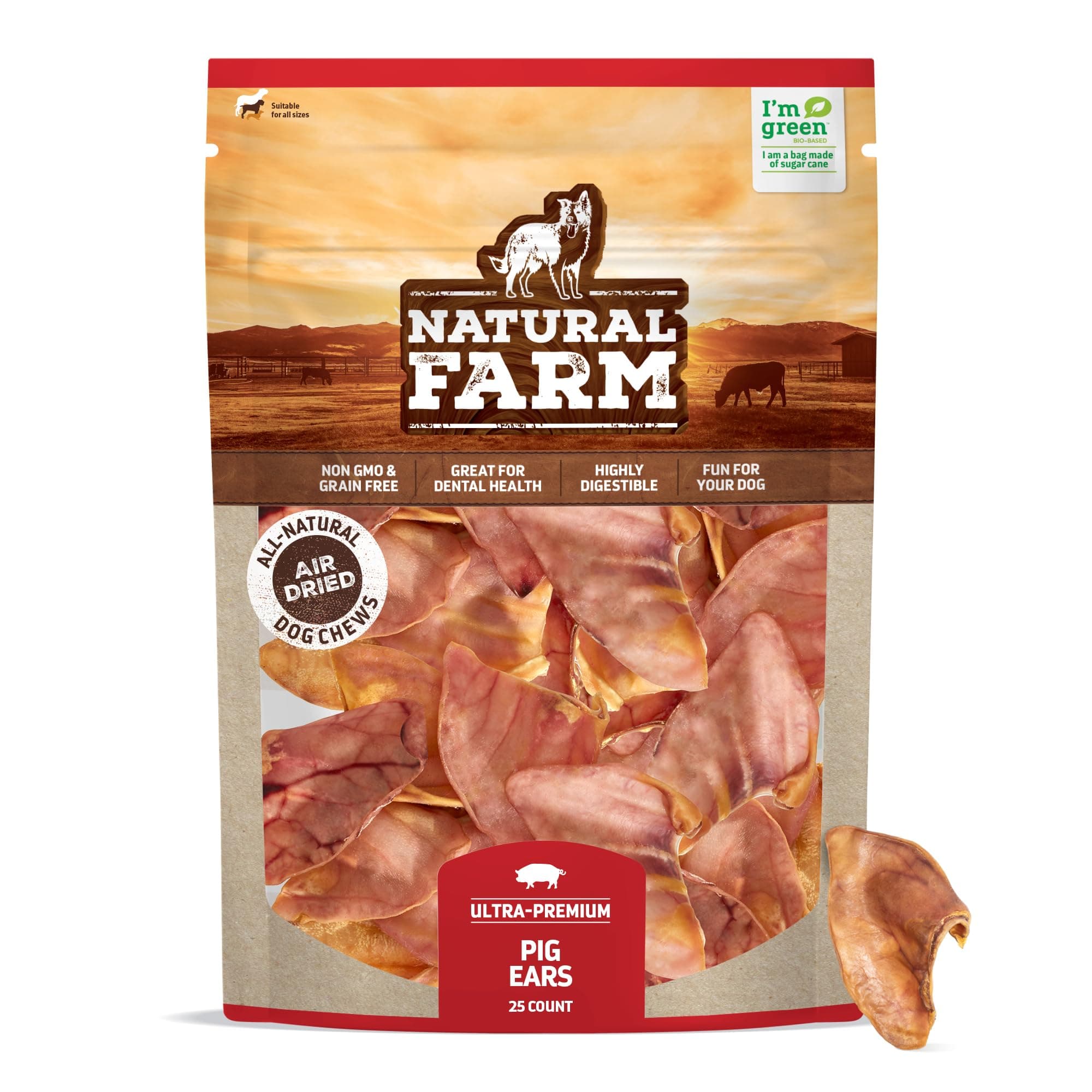 Pig Ears for Dogs (25 Pack), All-Natural WholeThick Pigs Ears, Single Ingredient & Highly Digestible, Better Than Rawhide- Dog Snacks, Dog Pig Ears for Puppy, Medium & Large Dogs