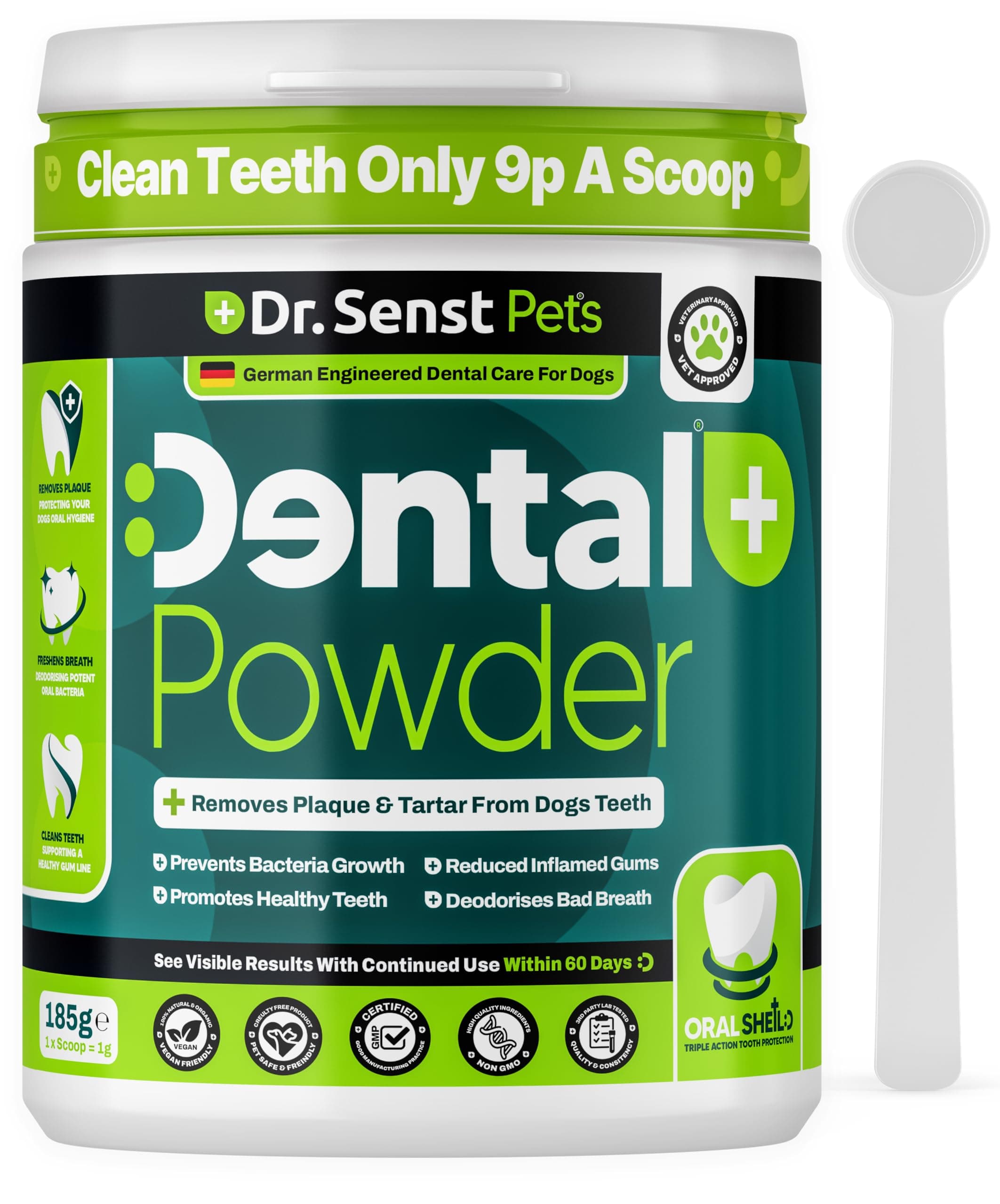 Dr Senst Plaque Off Powder Dogs 185G Dog Teeth Cleaning Products & Dog Breath Freshener - No Dog Toothbrush and Toothpaste | Seaweed Dog Plaque Remover for Teeth, & Breath, Tartar | Dog Dental Care