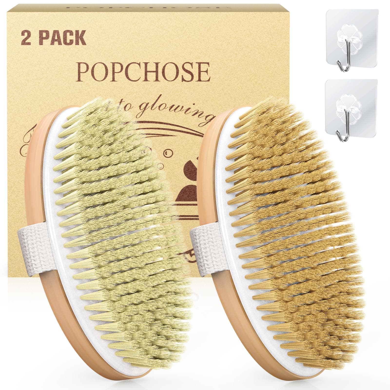 POPCHOSE Dry Brushing Body Brush, Natural Bristle Dry Skin Exfoliating Brush Body Scrub for Flawless Skin, Cellulite Treatment, Lymphatic Drainage and Blood Circulation Improvement