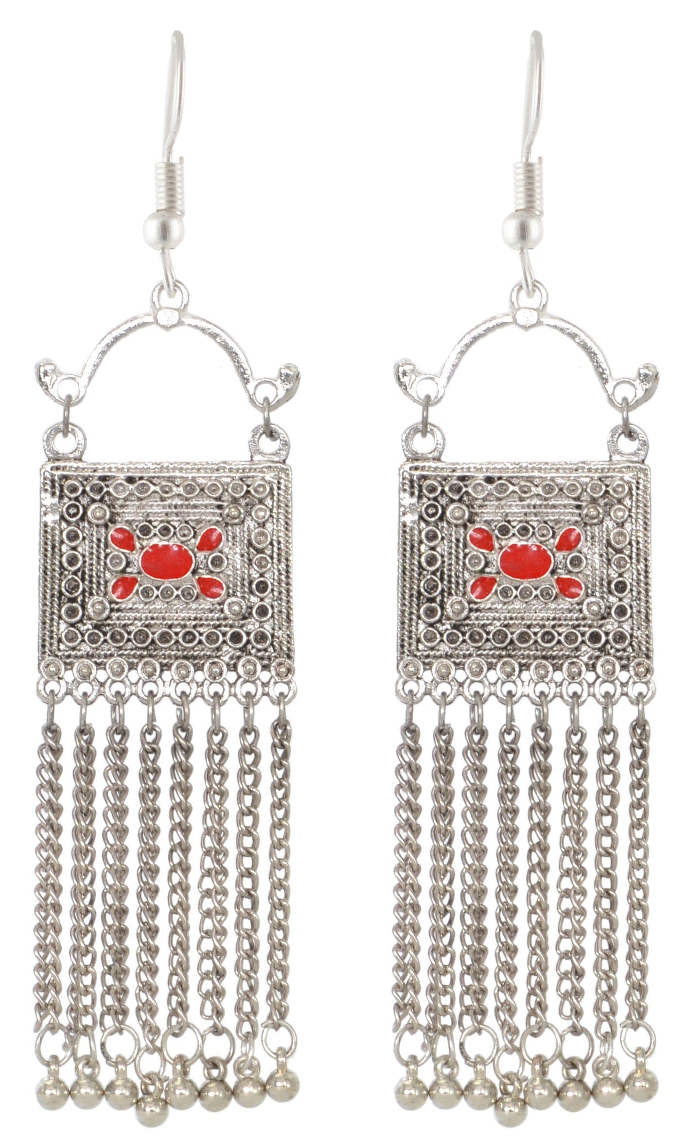 Sansar IndiaOxidized Square Tassels Afghani Indian Earrings Jewelry For Girls and Women