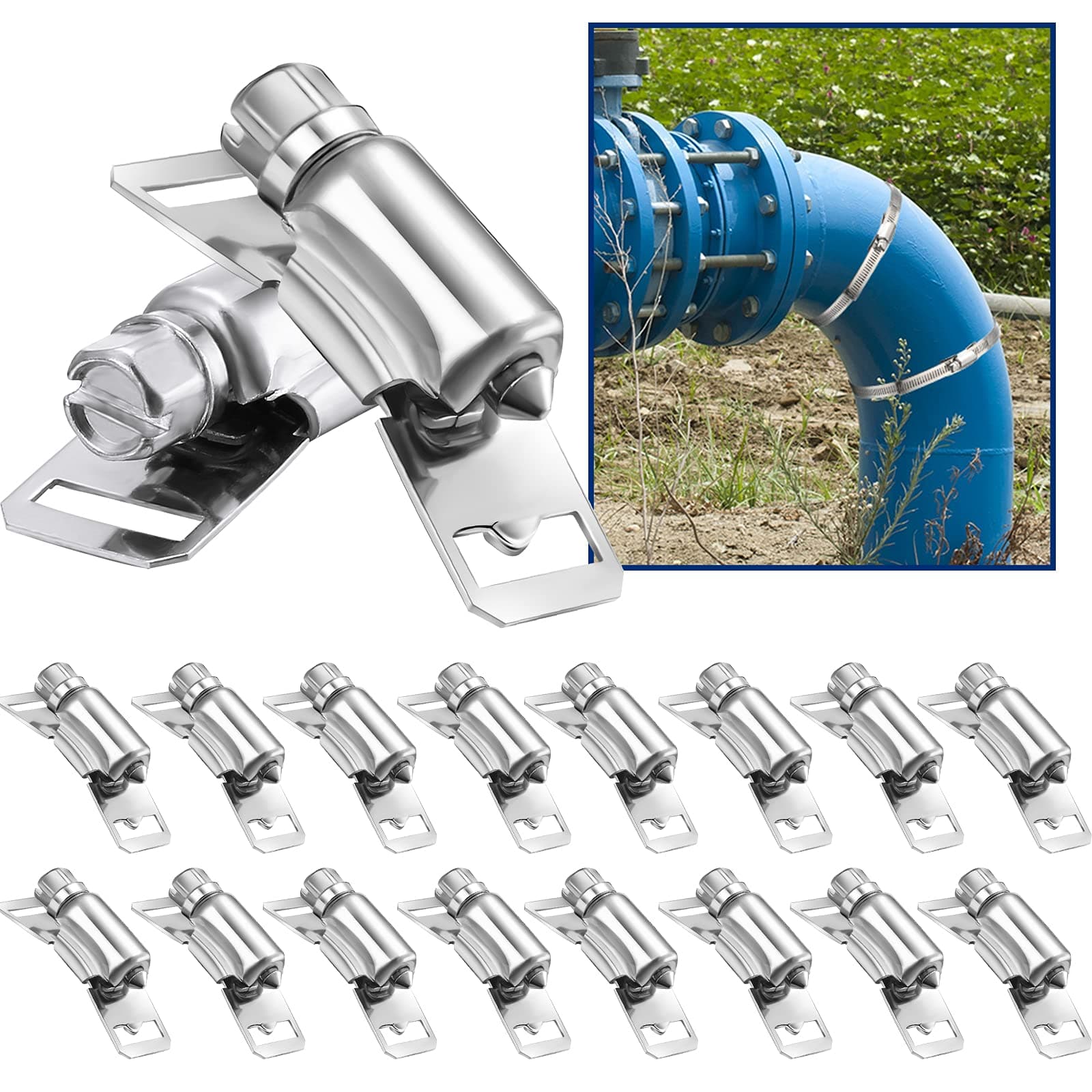 Ripeng 18 Pack Hose Clamp Fasteners Only 304 Stainless Steel Worm Clamp Fasteners for DIY Adjustable Large Worm Gear Hose Kit, Pipe Duct Tube Metal Strapping