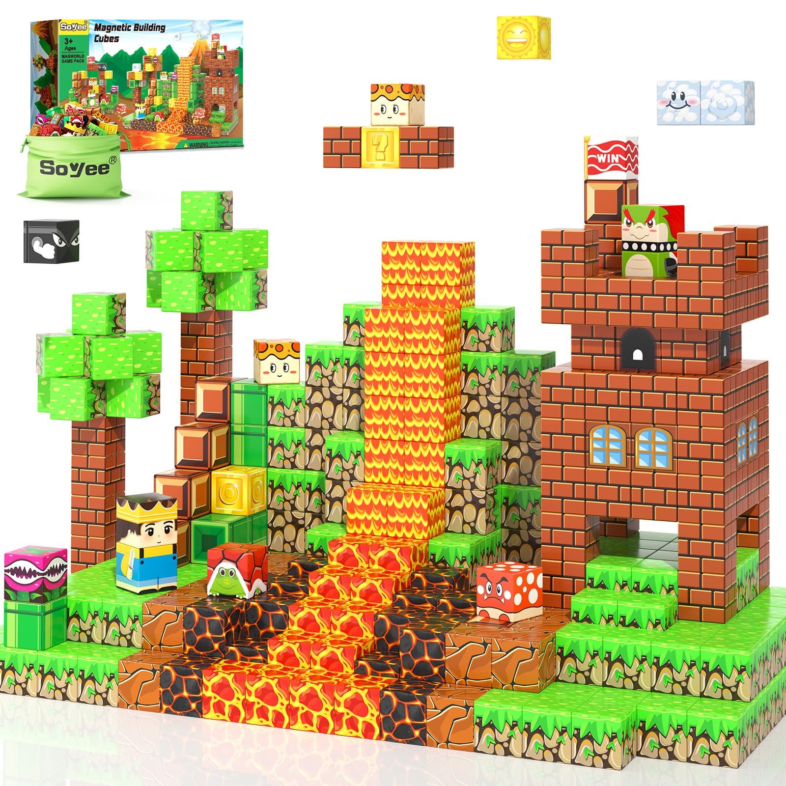 Soyee Magnetic Blocks - Build Mine Magnet World Kids Games Magnetic Building Toys Kingdom & Lava World Adventure - STEM Toys for Age 3-10 Boys Girls Sensory Toys for Toddlers Great Gifts 3+ Years Old