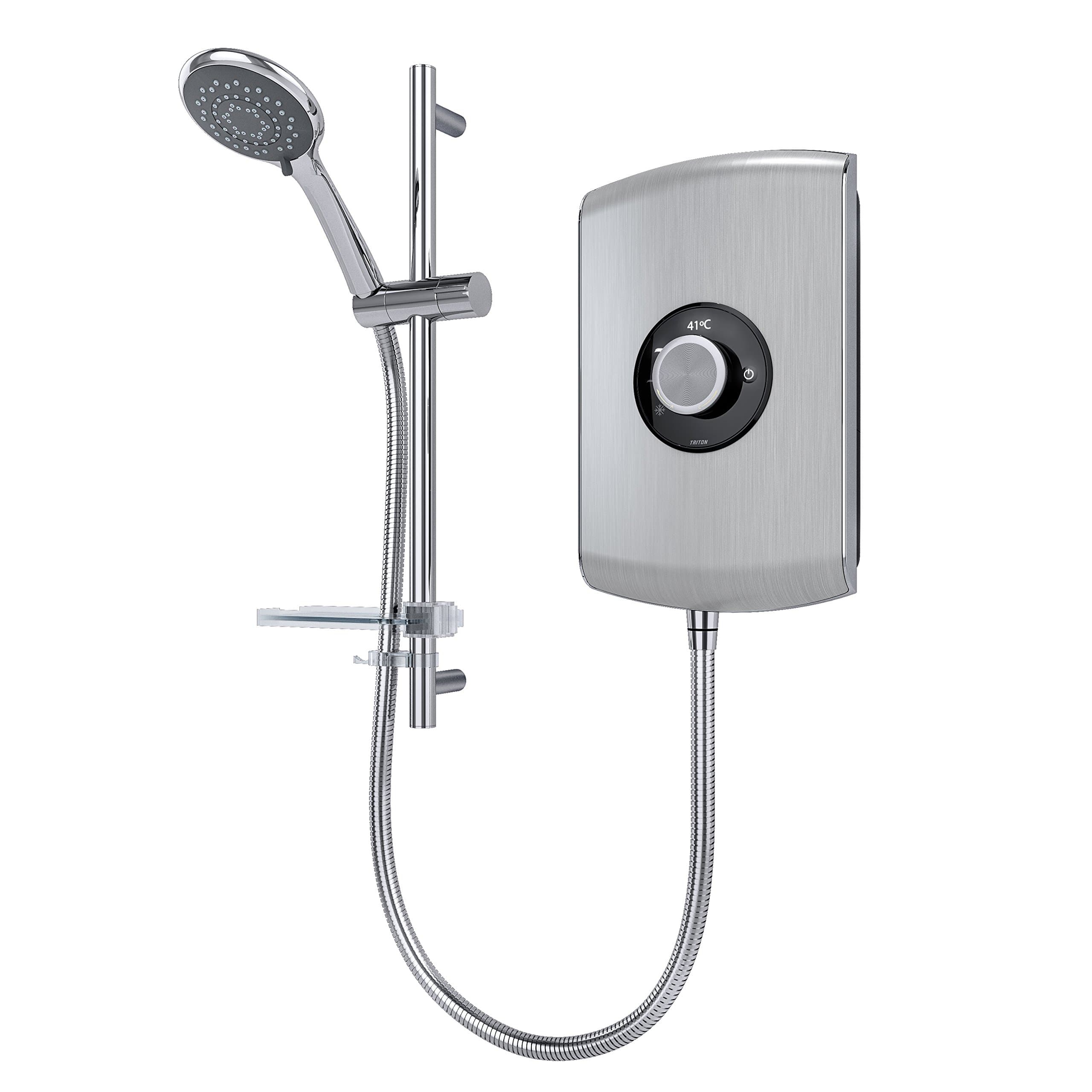 REAMO9BRSTL Amore Slender Electric Shower, Brushed Steel, 9.5 KW