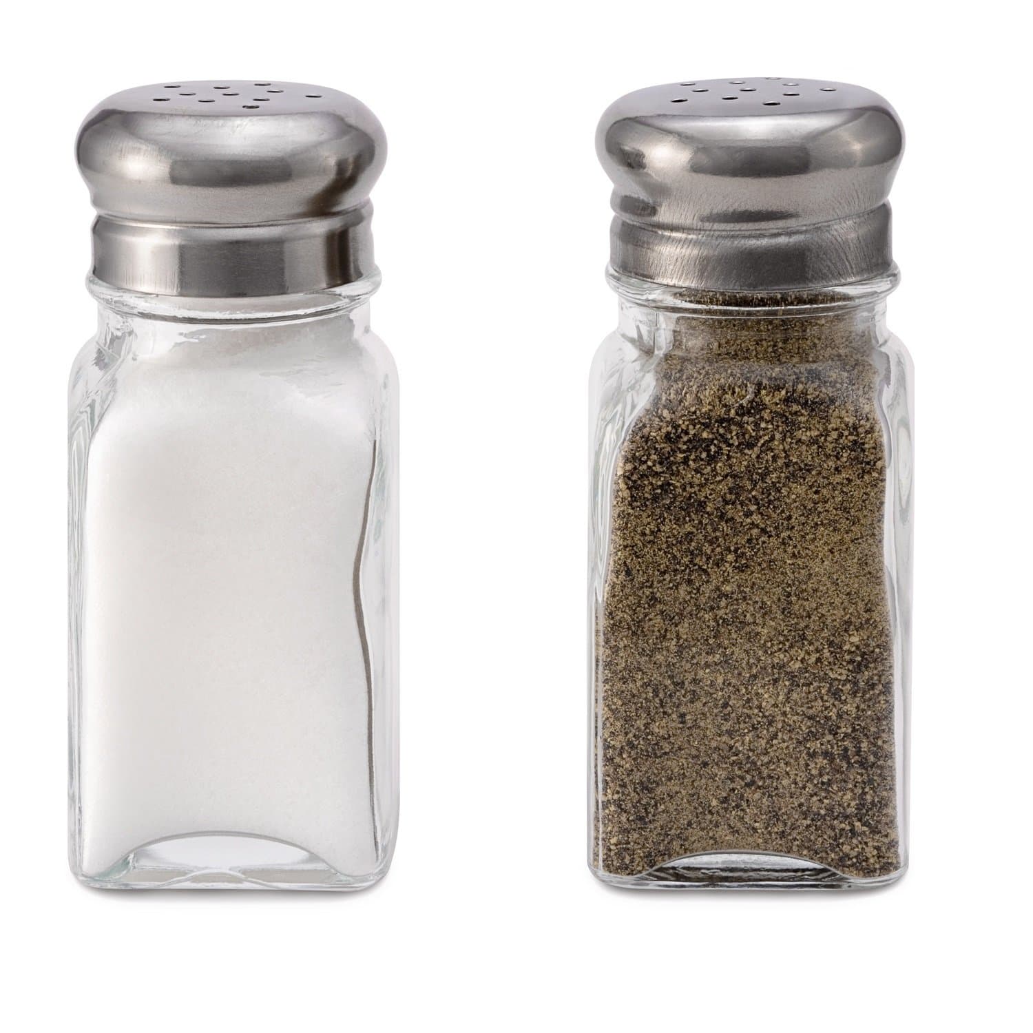 Glass Salt and Pepper Shakers - Set of 2- Stainless Steel Tops - 2 Ounce