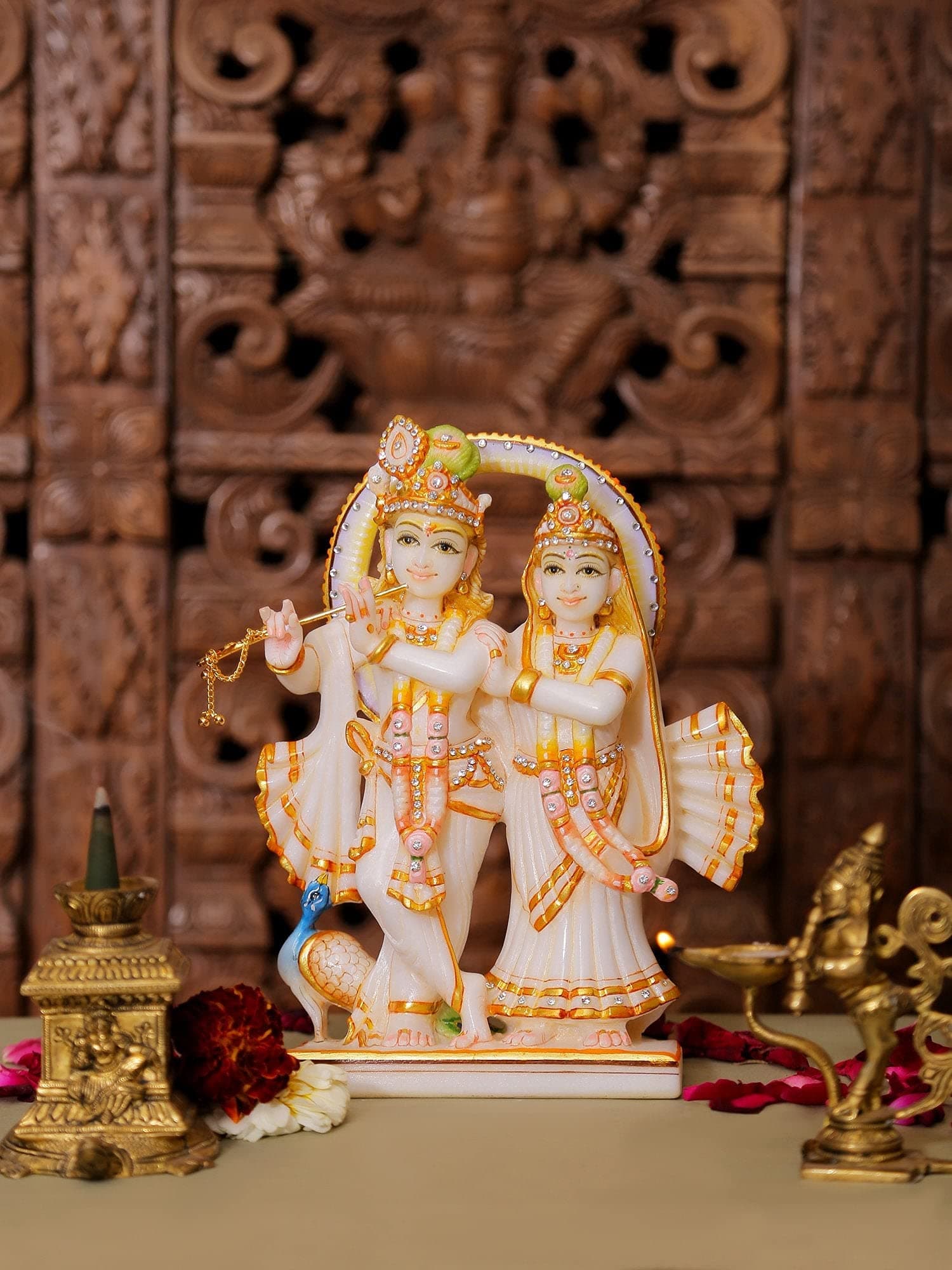 Craftbysoul Radha Krishna Sculpture, 9'' Hand-Painted Cultured Marble Radha Krishna Idol, Spirituality & Religion, Wedding Gifts, Home Decor, Statue
