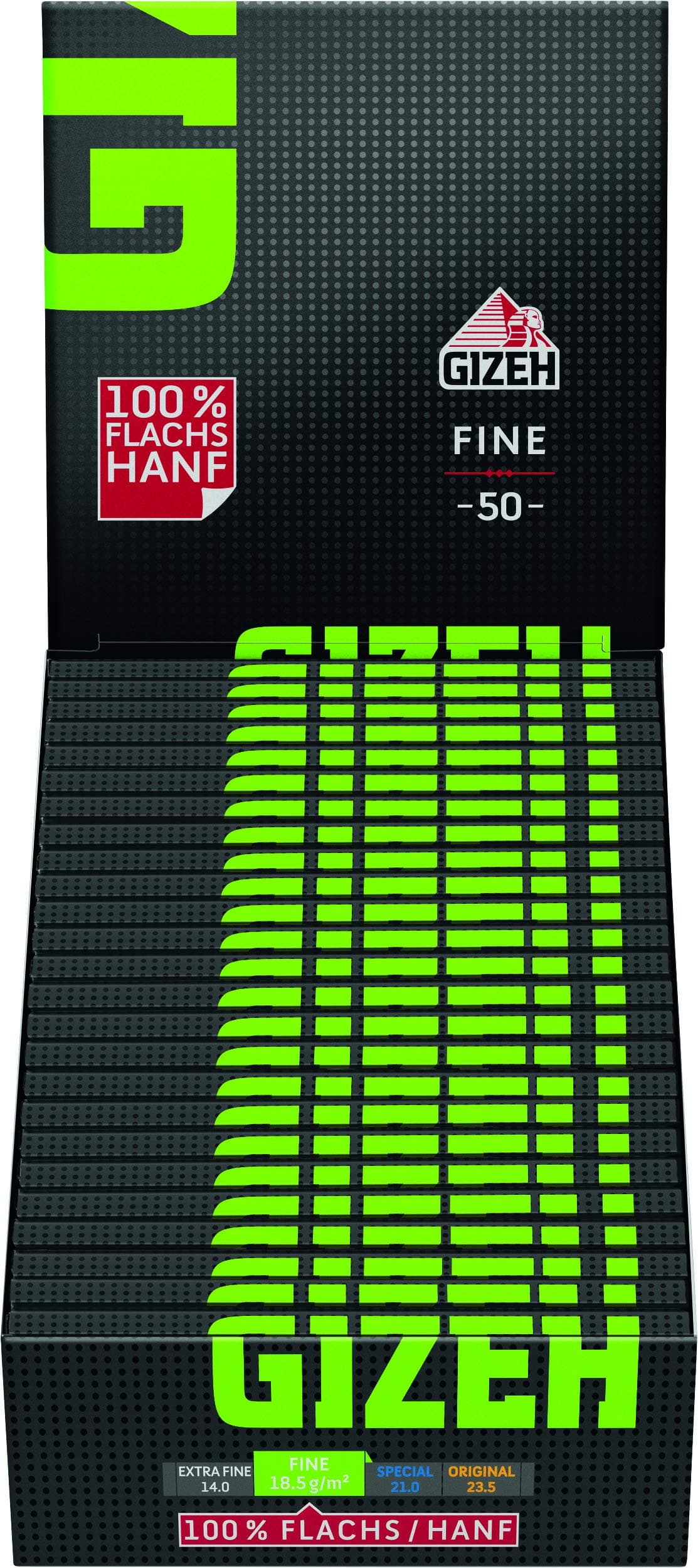 Gizeh 411110050 Fine Short Flat Paper – 25 Booklets x 50 Rolling Papers Hemp