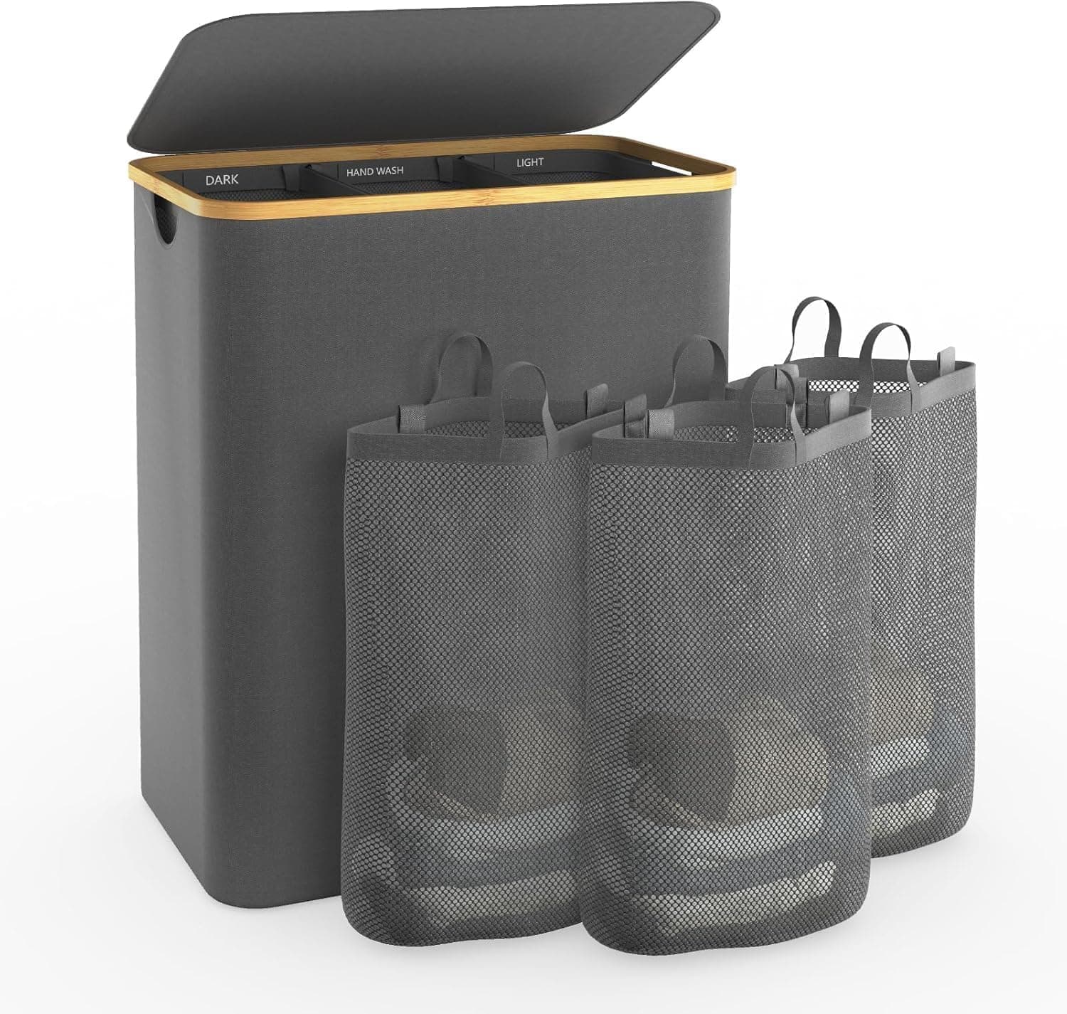 Hampers for Laundry Basket with Lid, 160L Extra Large 3 Section Clothes Divided Organizer for Bedroom,Laundry Room,Dirty Clothing Hamper,Grey