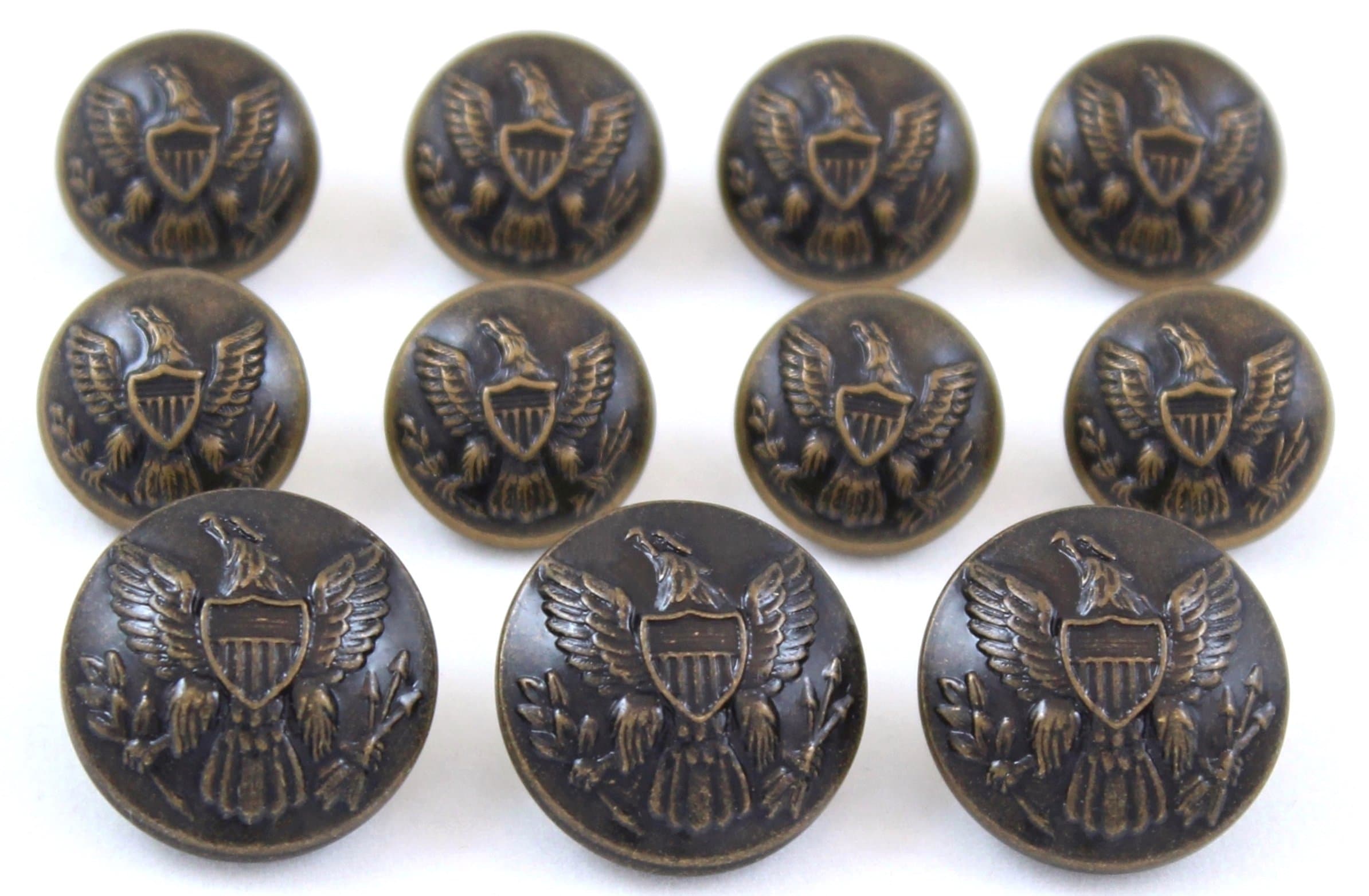 Premium WATERBURY Metal ~Antique Brass 11-Piece Single Breasted~ American Civil WAR ~Union Army Eagle Emblem~ Uniform Sport Coat Jacket Shank Style Blazer Button Set ~ MetalBlazerButtons.com