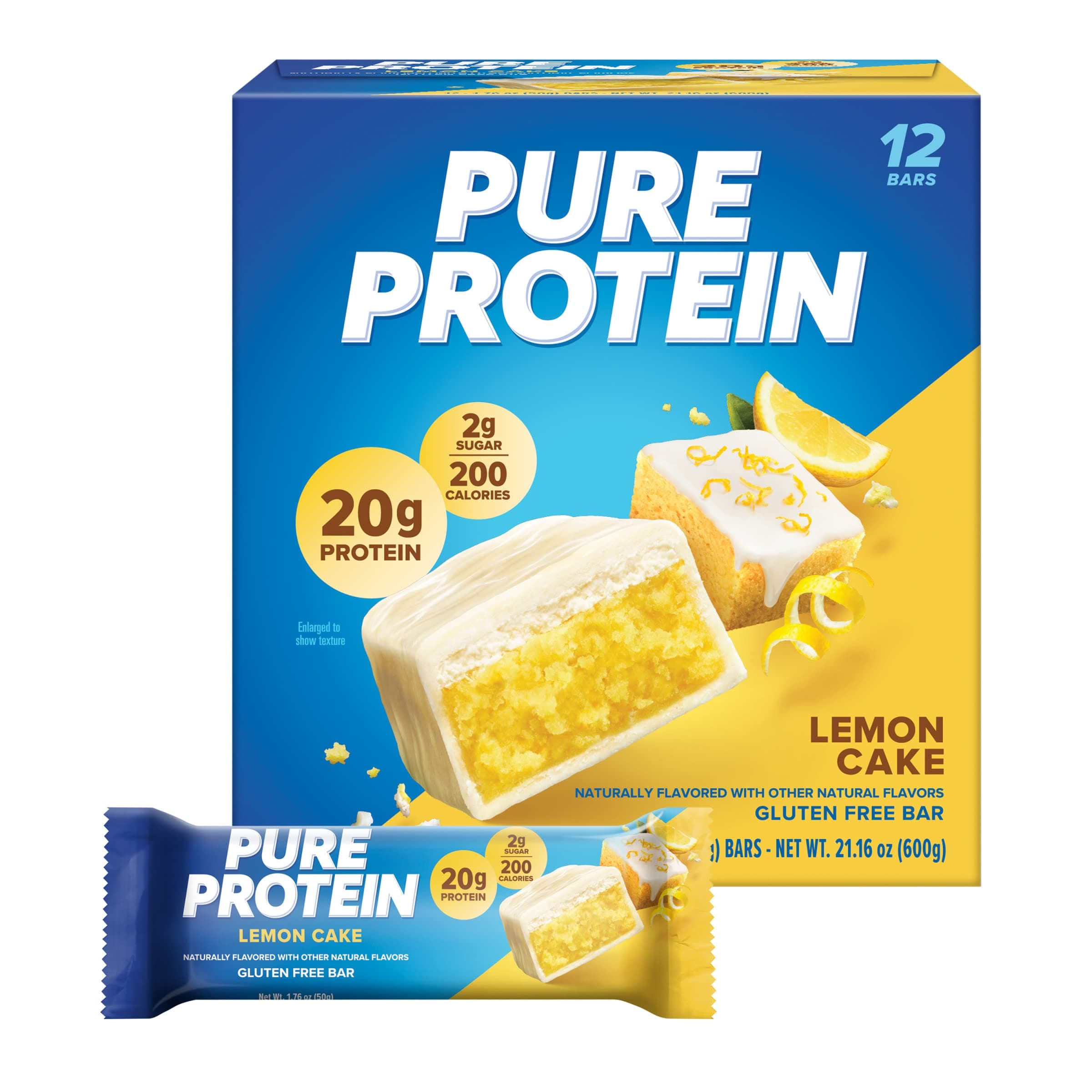 Pure Protein Bars, High Protein, Nutritious Snacks to Support Energy, Low Sugar, Lemon Cake, 1.76 oz, 12 Count (Pack of 1) (Packaging May Vary)