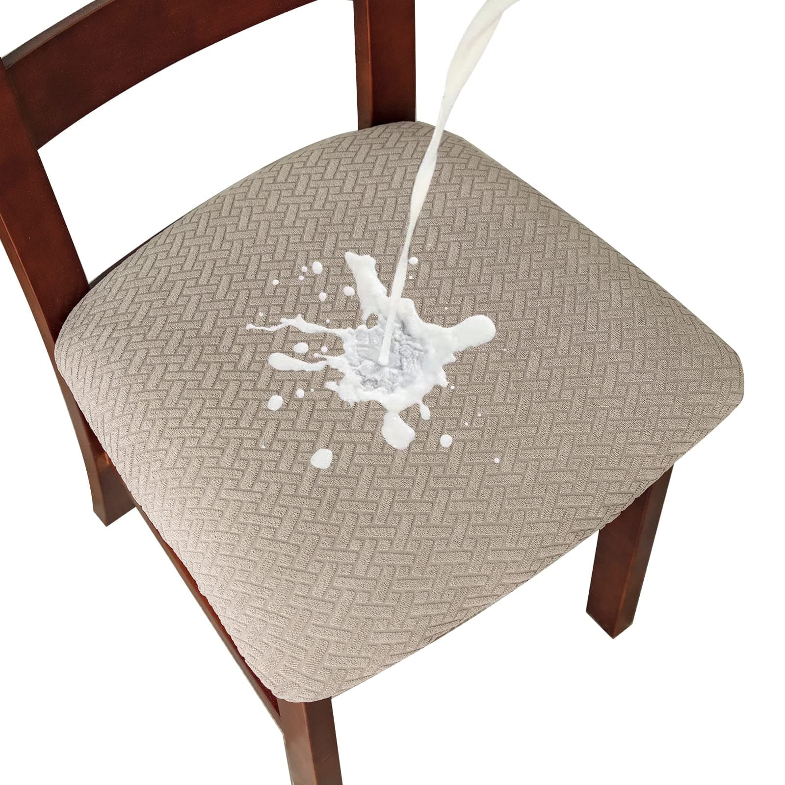 Genina Waterproof Seat Covers for Dining Room Chairs Covers Dining Chair seat Covers Kitchen Chair Covers slipcovers (Khaki, 4 Pcs)
