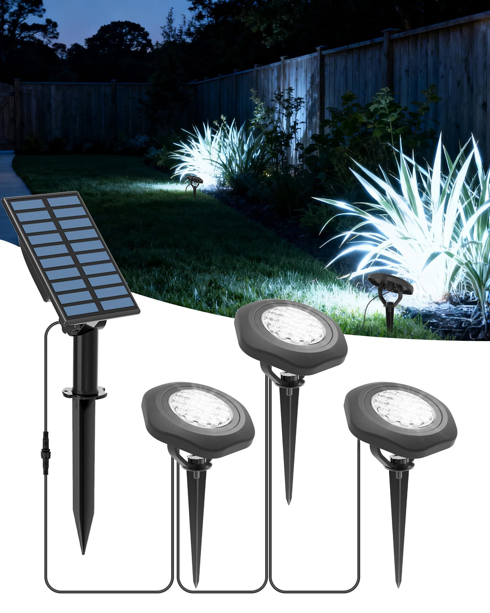 CORESLUX Solar Spot Lights Outdoor Waterproof IP68, 3-in-1 LED Cool Light Solar Landscape Lights, 2 Light Modes Landscape Path Lights for Outside Garden Yard Pond Pathway