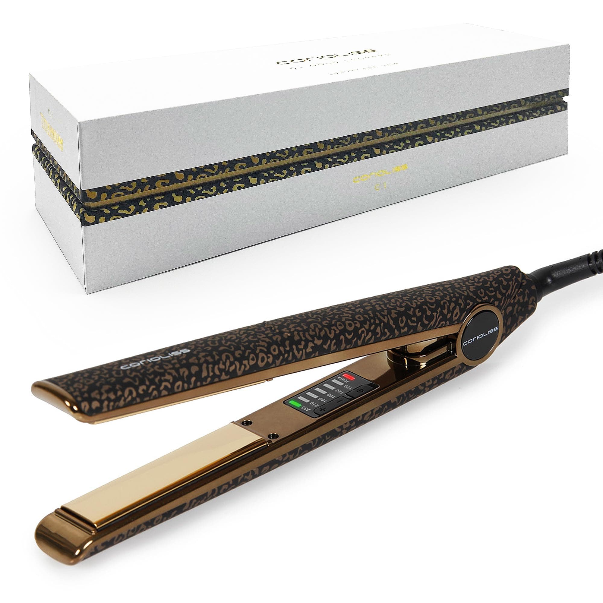 – Corioliss C1 Hair Straightener for Women | Professional Titanium Plates | Ionic Flat Iron | Temperature Control 120°C to 235°C | Straightening and Waves | Travel Case | UK Plug | Leopard Gold