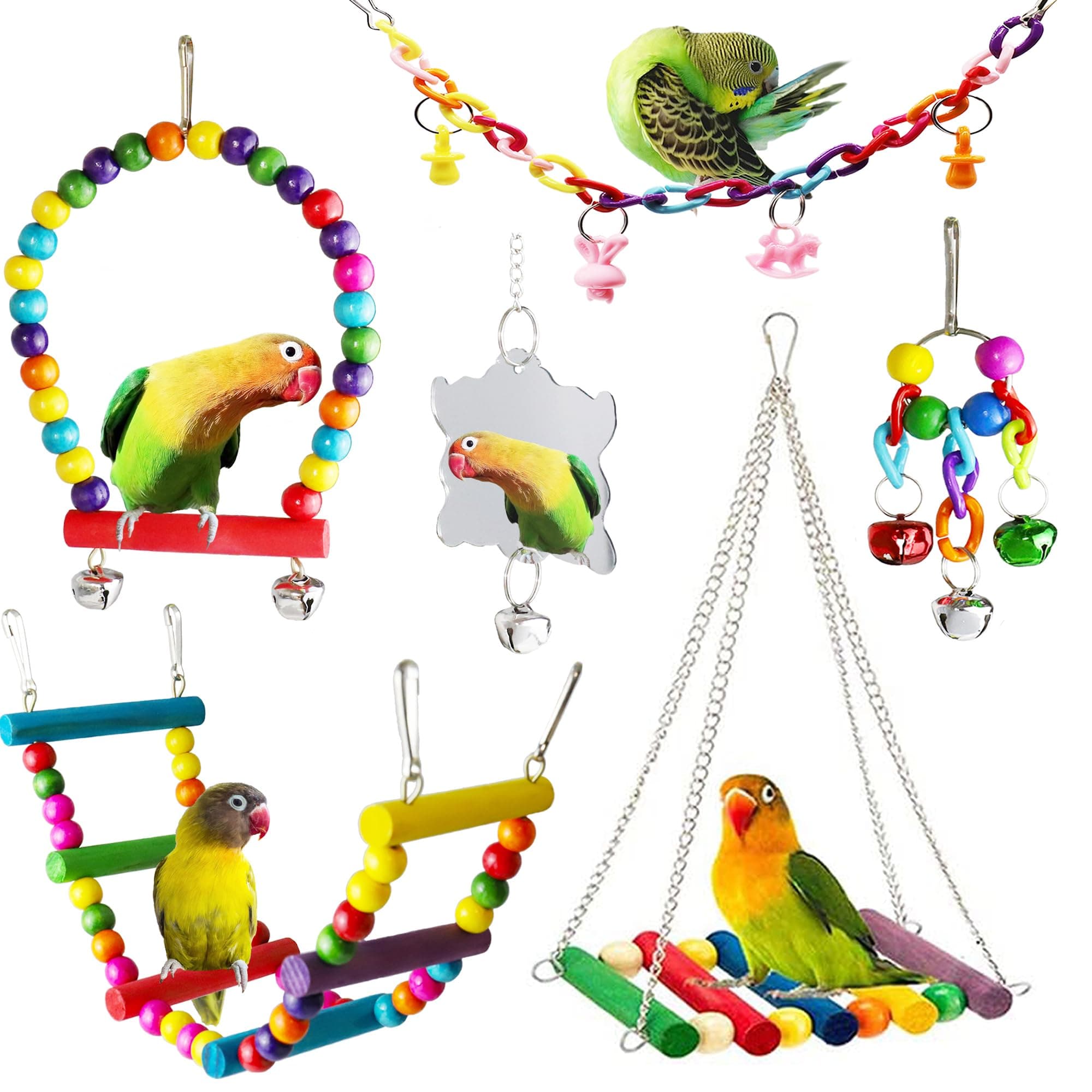 Bird Parakeet Cockatiel Toys, ESRISE Birds Cage Accessories Swing Climbing Ladders Wooden Perch Toy for Conures Finche Budgies Lovebird Parrot