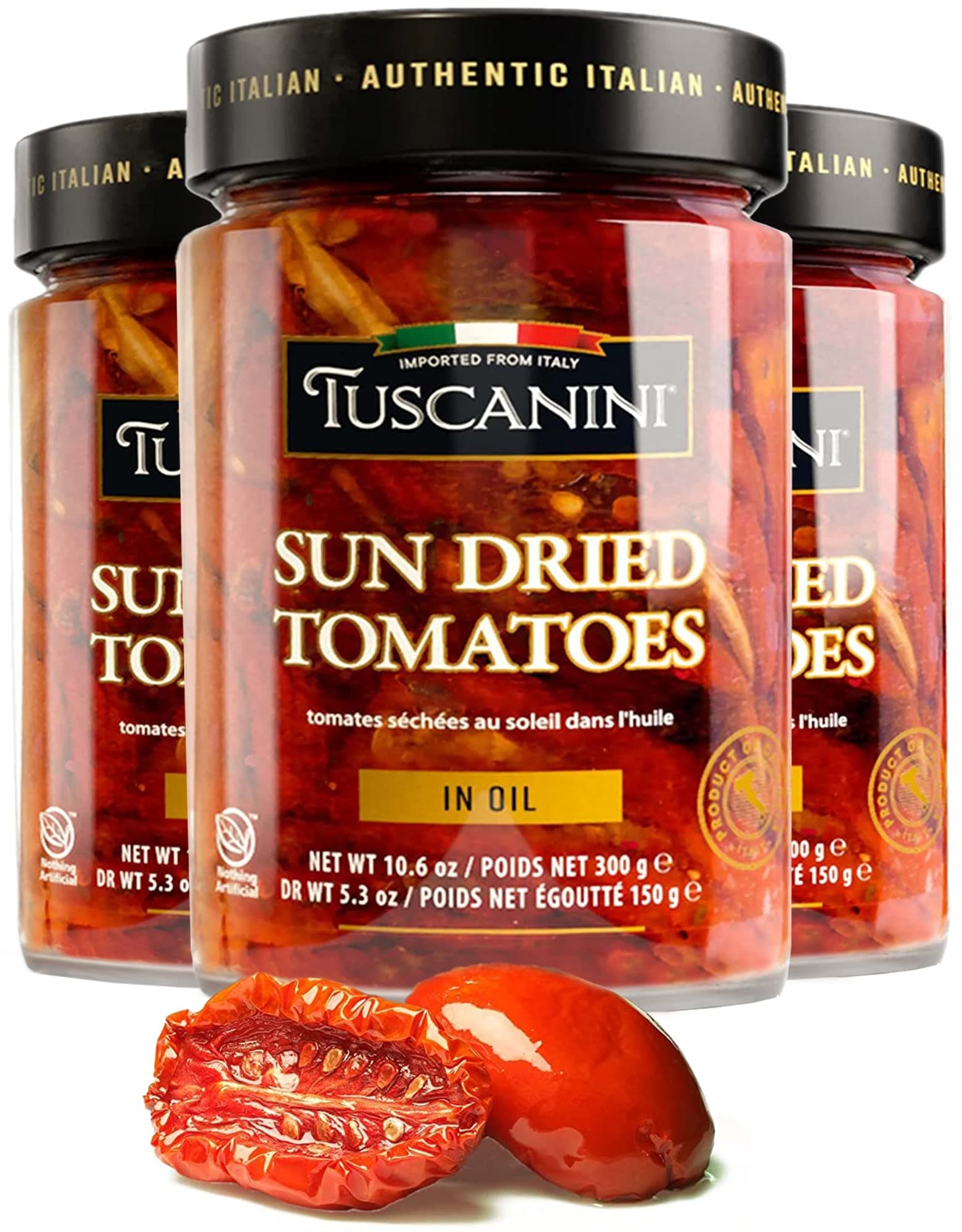 Tuscanini Premium Sun-dried Tomatoes in Olive Oil, 300g (Pack of 3) Product of Calabria Italy | Julian Cut | Nothing Artificial | Kosher (including Passover)