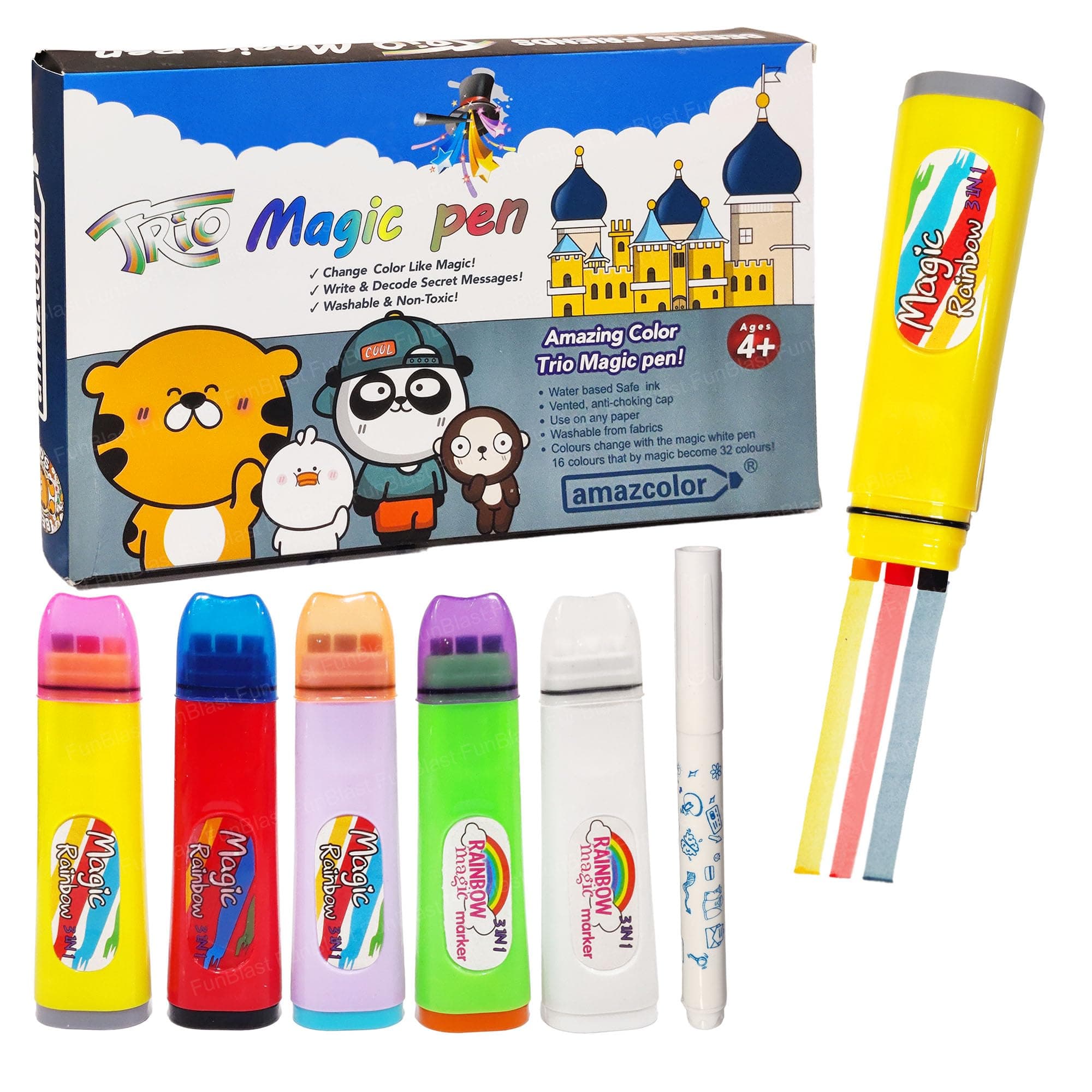 FunBlast Magic Marker Pens – 3 In 1 Rainbow Magic Marker, Color Changing Magic Colouring Pens Set, 3 Point Rainbow Magic Markers, Painting, Art & Craft work, Color Markers for Drawing