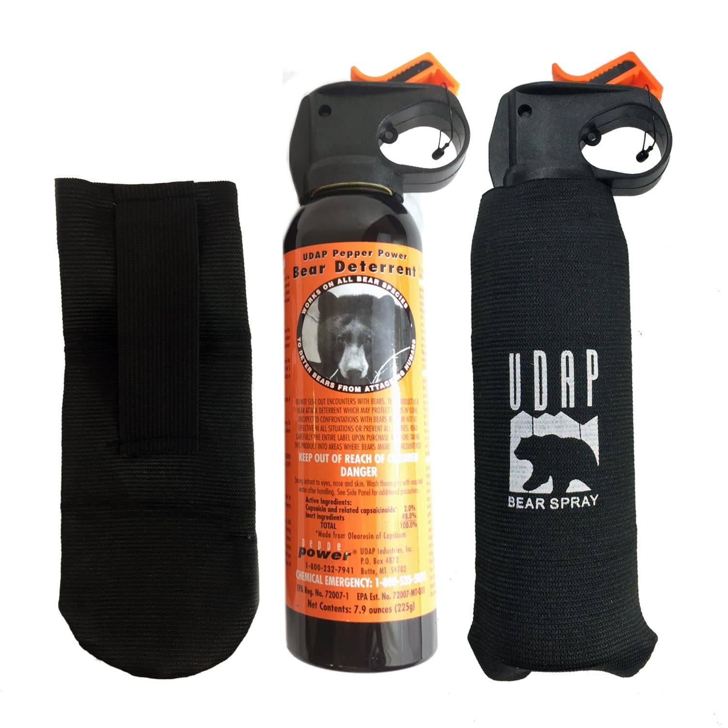 UDAP Pepper Power 12VHP Safety Orange Bear Spray Self Defense Deterrent with Hip Holster and Belt for Camping, Hiking, Fishing, Powerful Blast Pattern, 40 feet Fog Barrier, 7.9 oz (Pack of 2)