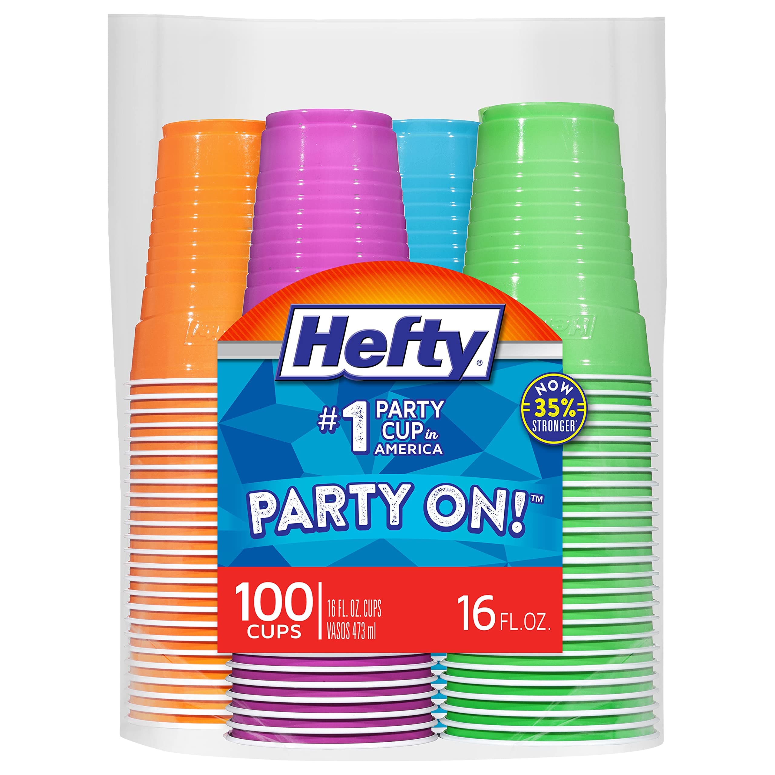 Glattol Hefty Everyday Assorted Colors Party Cups, 16 Oz, 100 Count by Reynolds Consumer Products