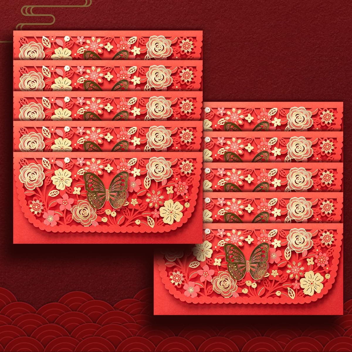 20pcs Luxurious Chinese New Year Red Envelopes, Chinese Traditional Hong Bao Red Envelope Pockets Money Gift Cash for 2026 Spring Festival, Lunar New Year, Birthday, Party