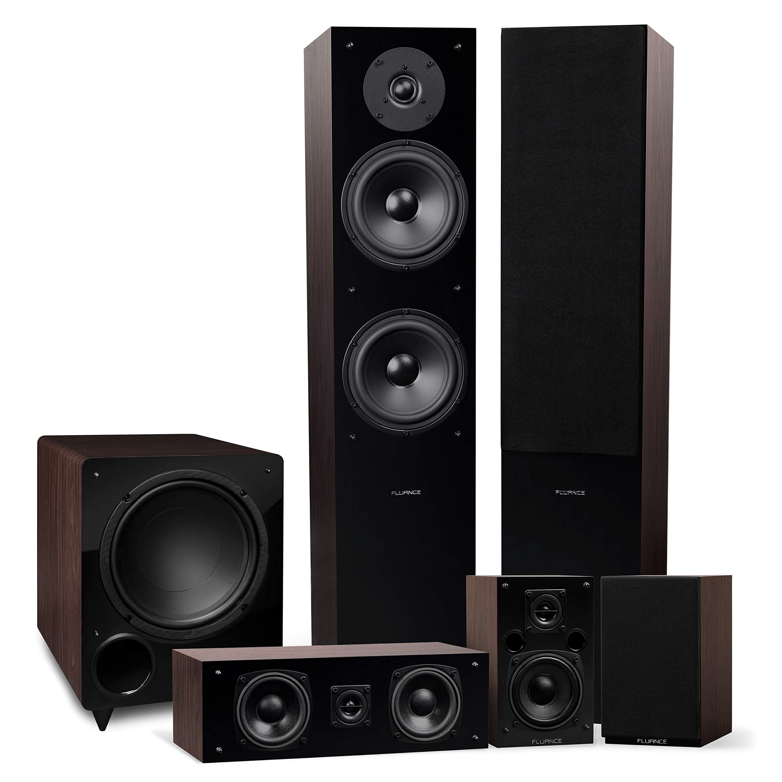 Fluance Elite High Definition Surround Sound Home Theater 5.1 Channel Speaker System Including Three-Way Floorstanding, Center Channel, Rear Surround Speakers and a DB10 Subwoofer - Walnut (SX51WR)