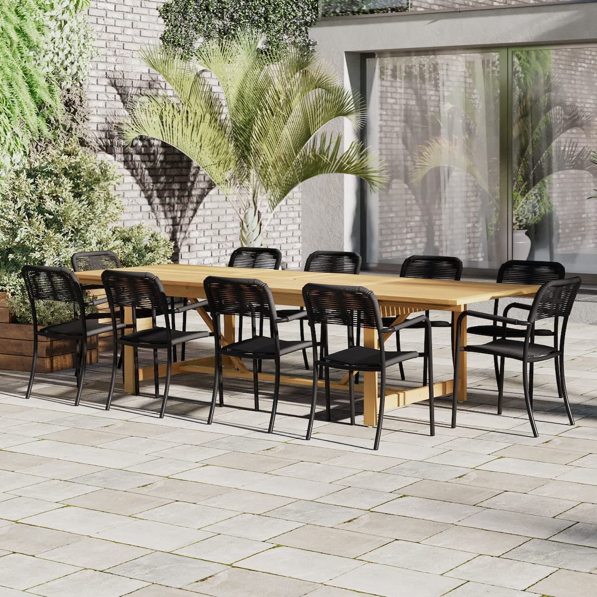 Brampton Eucalyptus 11-pc Patio Outdoor Extendable Dining Set, Black (Pack of 11)