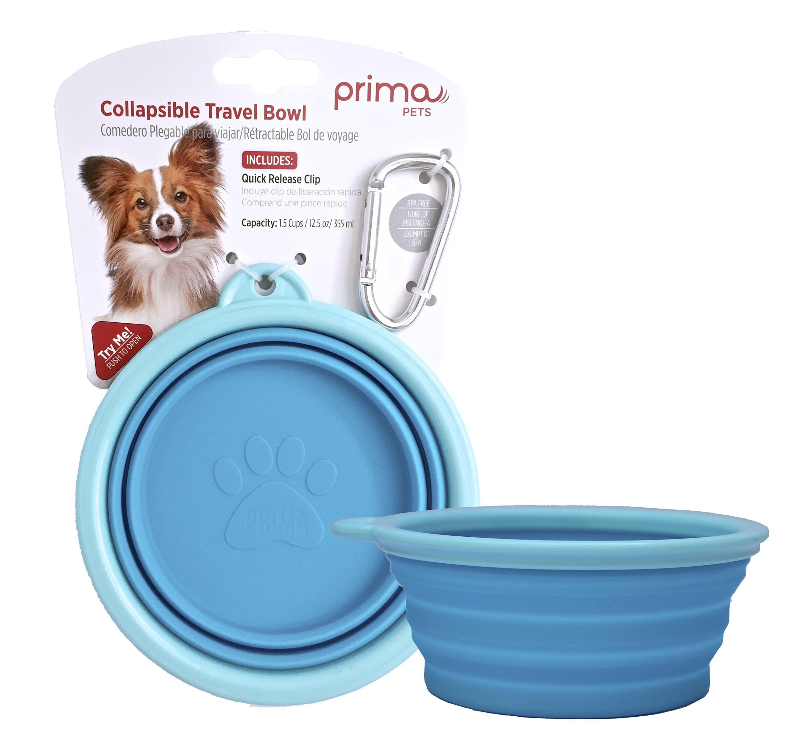 Prima Pet Expandable / Collapsible Silicone Travel Bowl with Clip for Small & Medium Dog and Cat - Portable and Durable Silicone Pop-Up Feeder for Convenient On-the-Go Feeding, Size: 13 cm Diameter - Holds 12.5 oz Food or 355 ml Water (AQUA, SMALL)