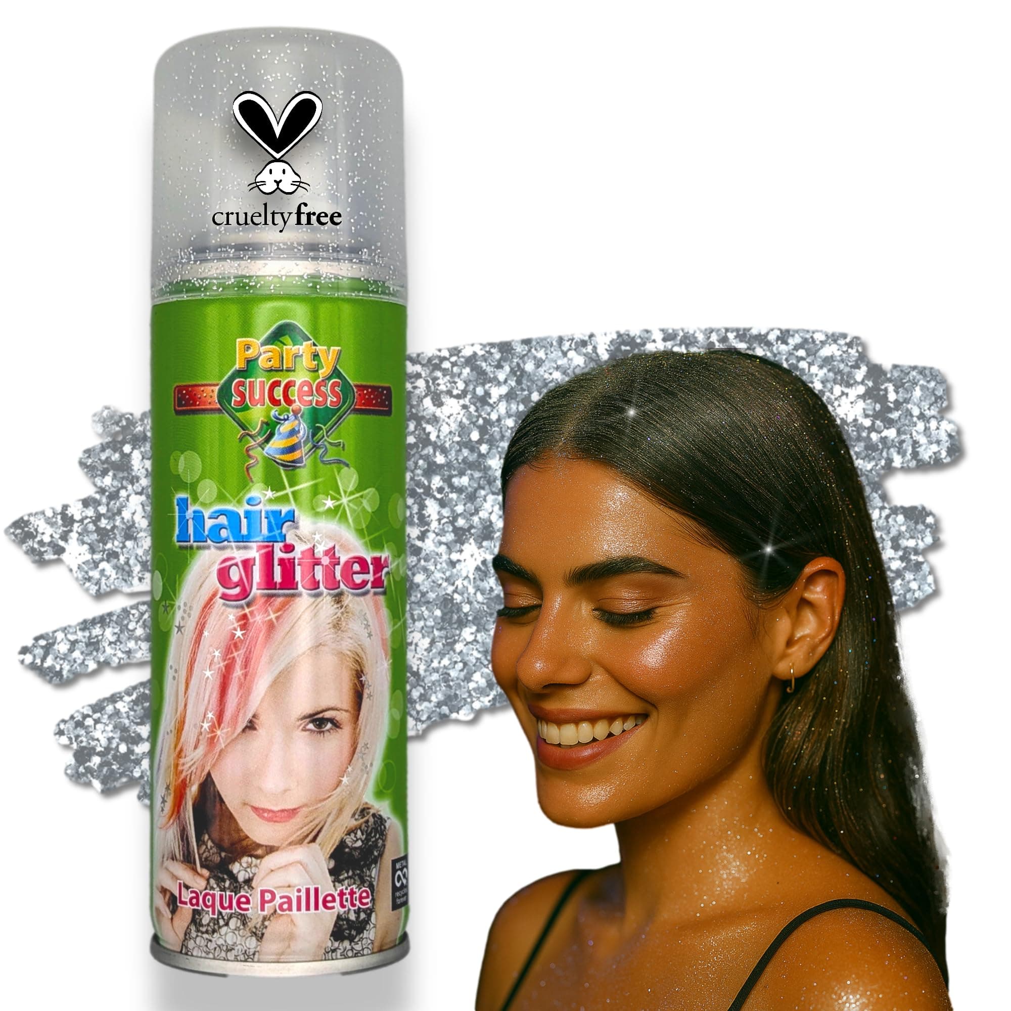 Party-Success Temporary Hair Silver Glitter Colour Spray, Wash-Out Formula - 125ml, Ideal for Kids Parties, Fancy Dress & Christmas Stocking Fillers
