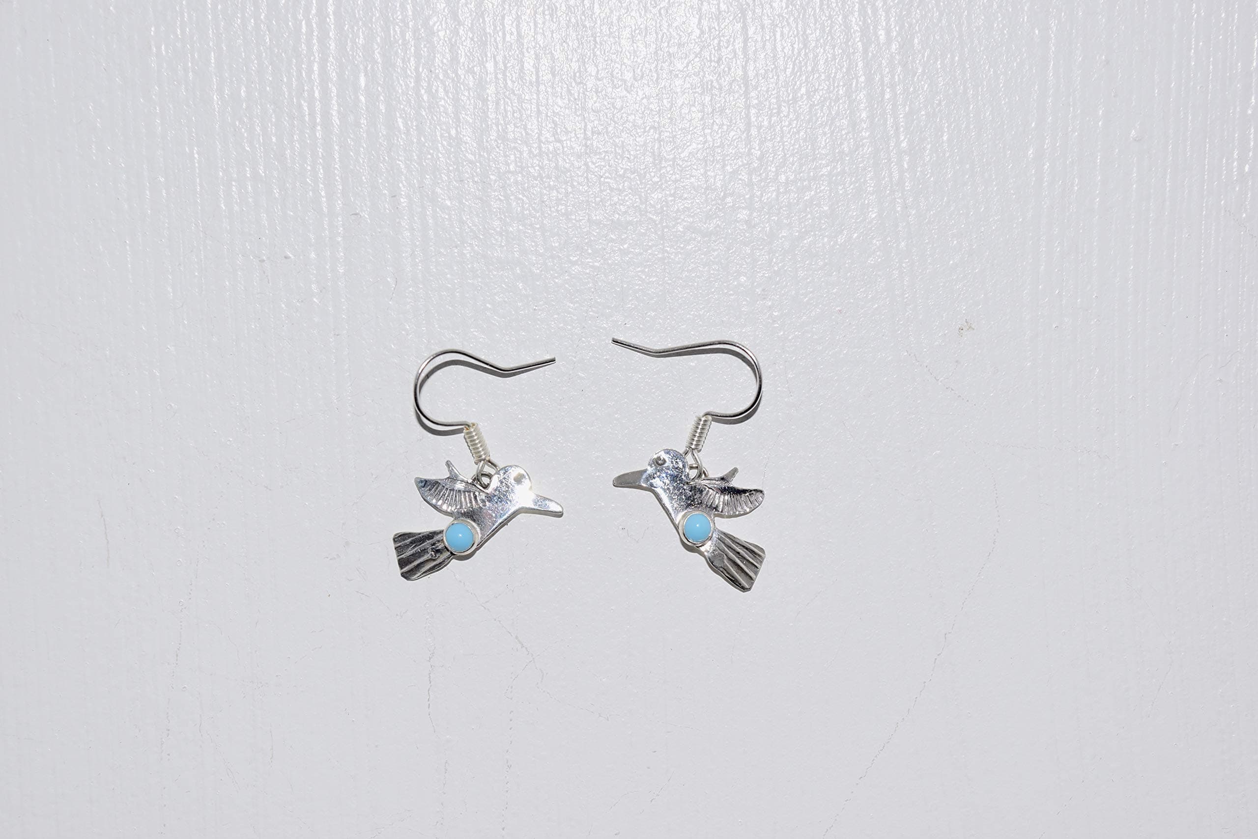 Sterling Silver and Sleeping Beauty Turquoise Hummingbird Dangle Earrings