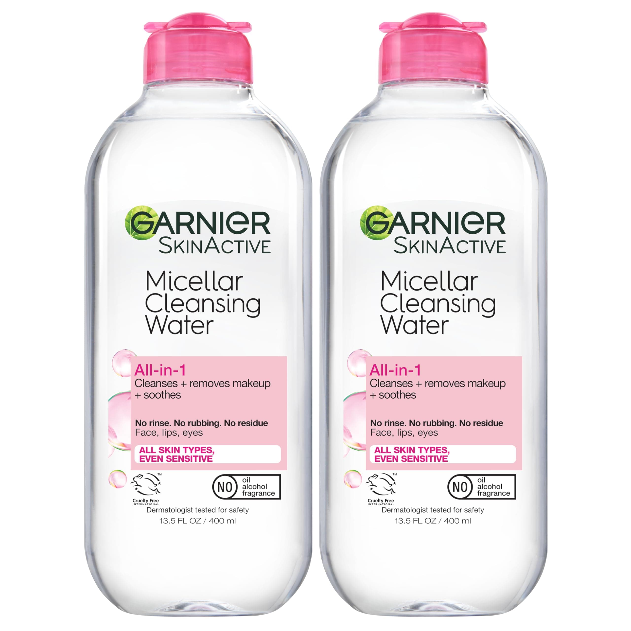 Garnier SkinActive Micellar Water for All Skin Types, Facial Cleanser & Makeup Remover, 13.5 fl. Oz, 2 count (Packaging May Vary)