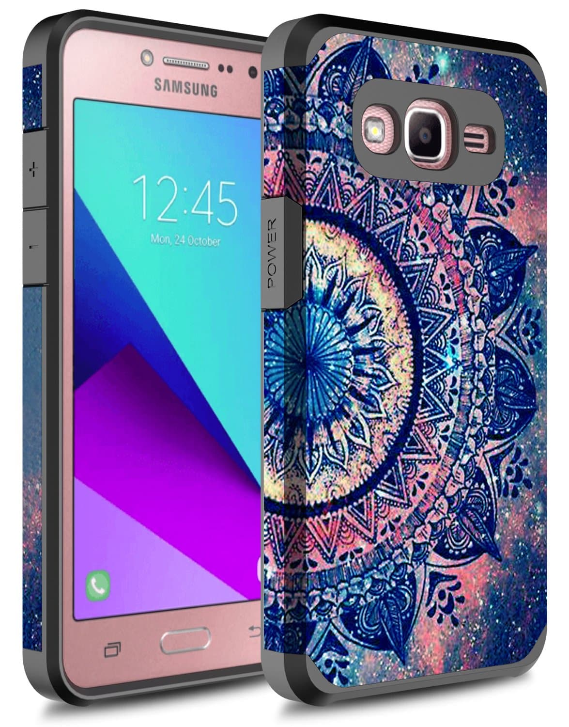 J2 Prime Case, Galaxy Grand Prime Plus Case, GORGCASE FASHION SLIM Shockproof Hard Hybird Slim Defender Armor Protector Cover for Samsung Galaxy J2 Prime -Purple Mandala